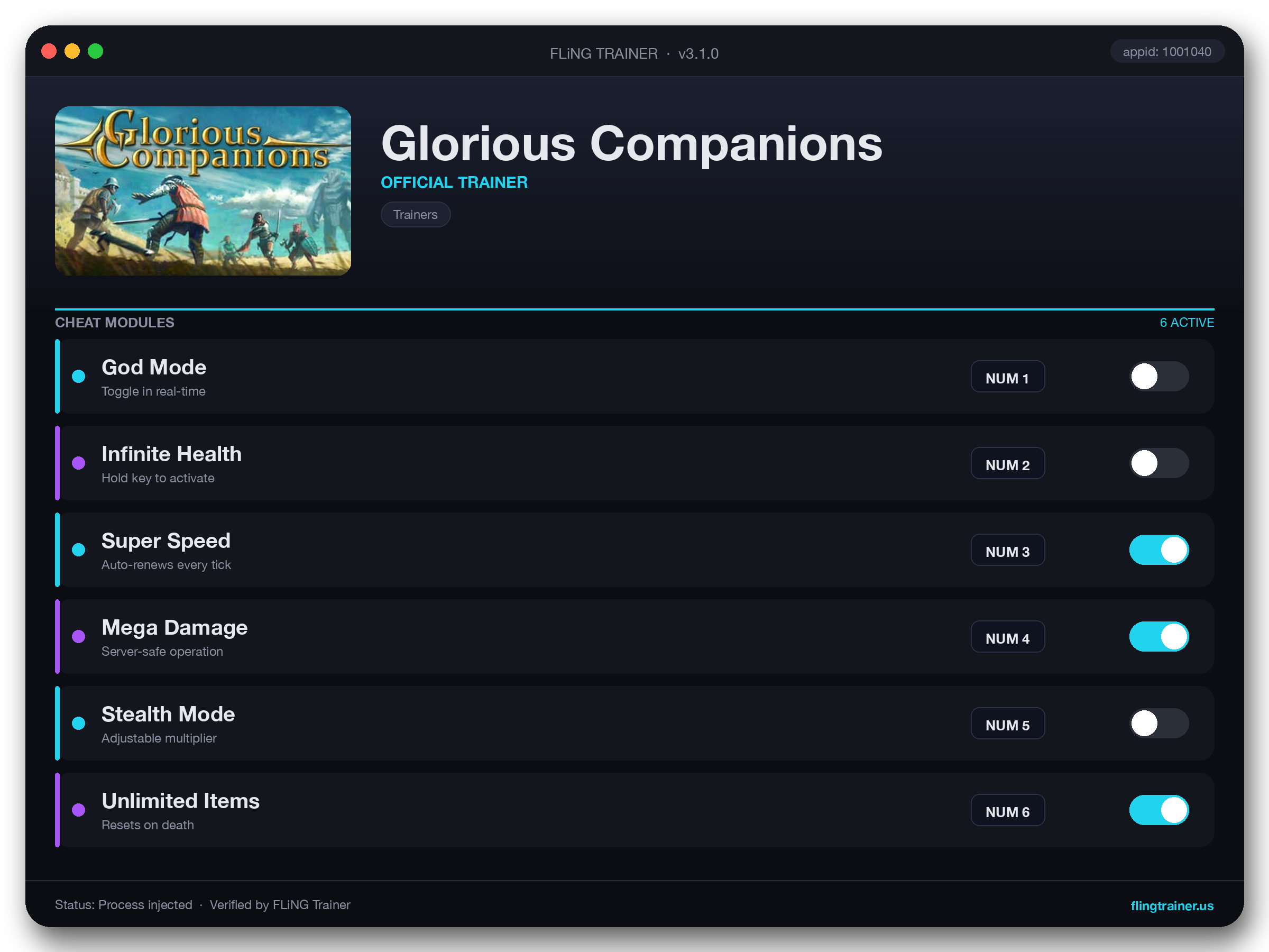 Glorious Companions Trainer interface