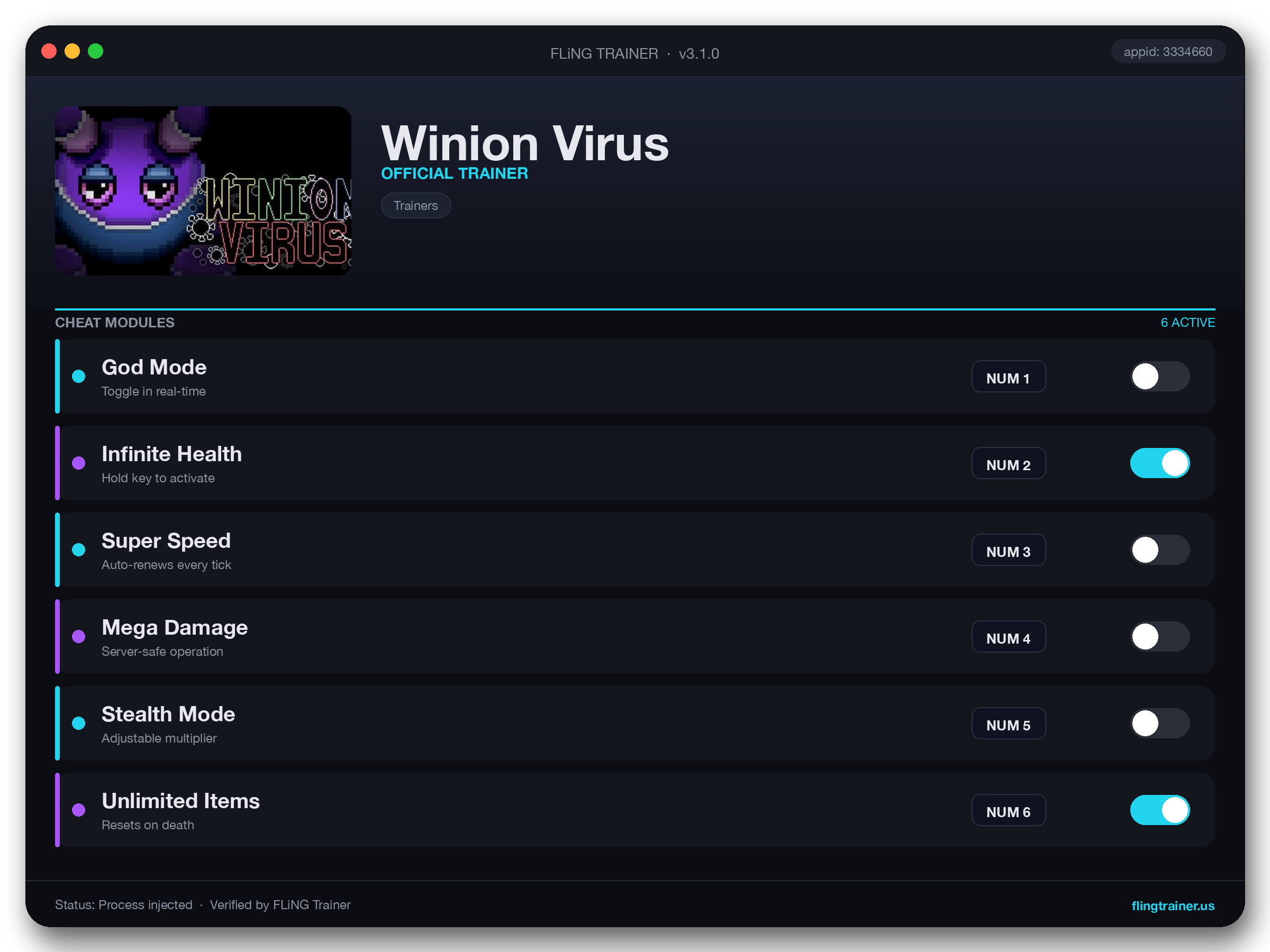 Winion Virus Trainer interface