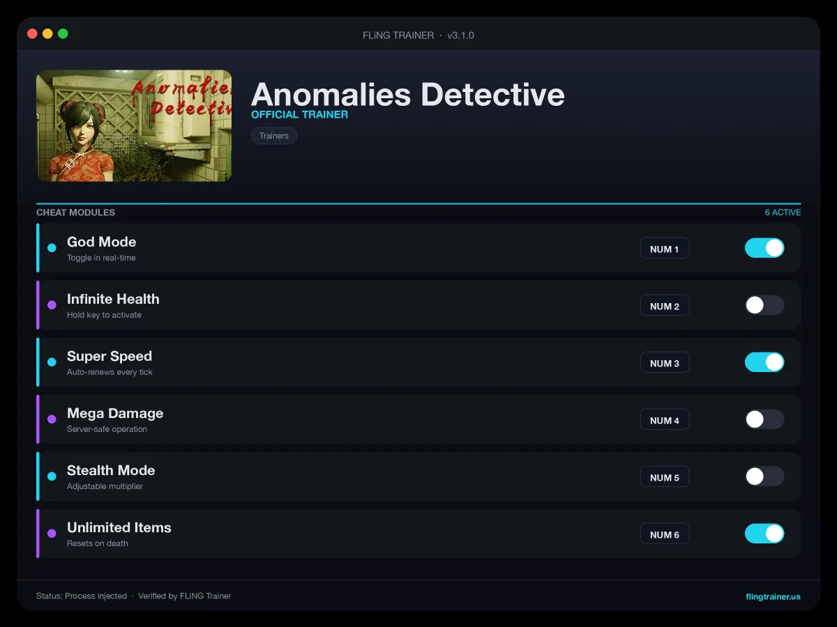 Anomalies Detective Trainer interface