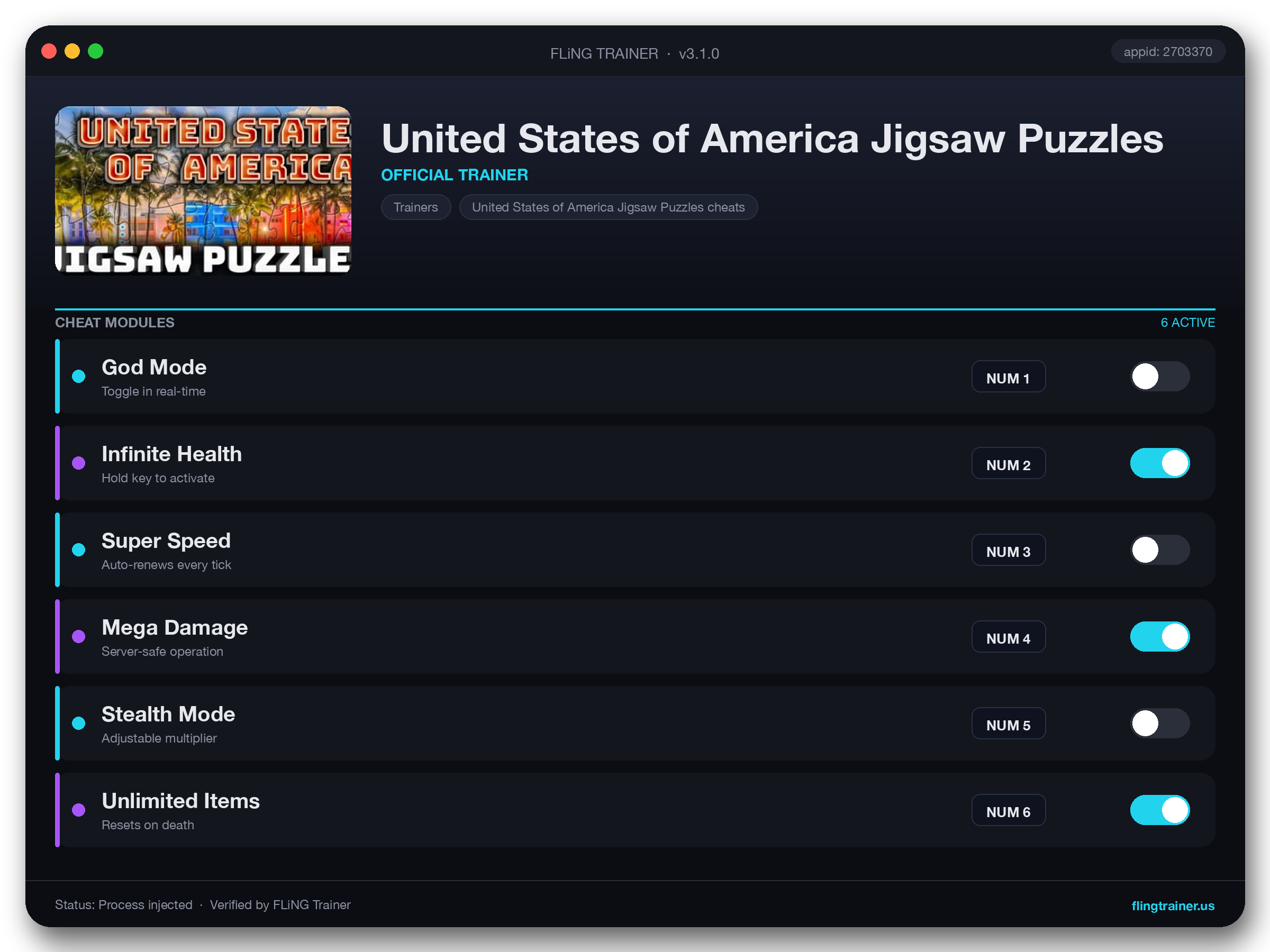 United States of America Jigsaw Puzzles Trainer interface