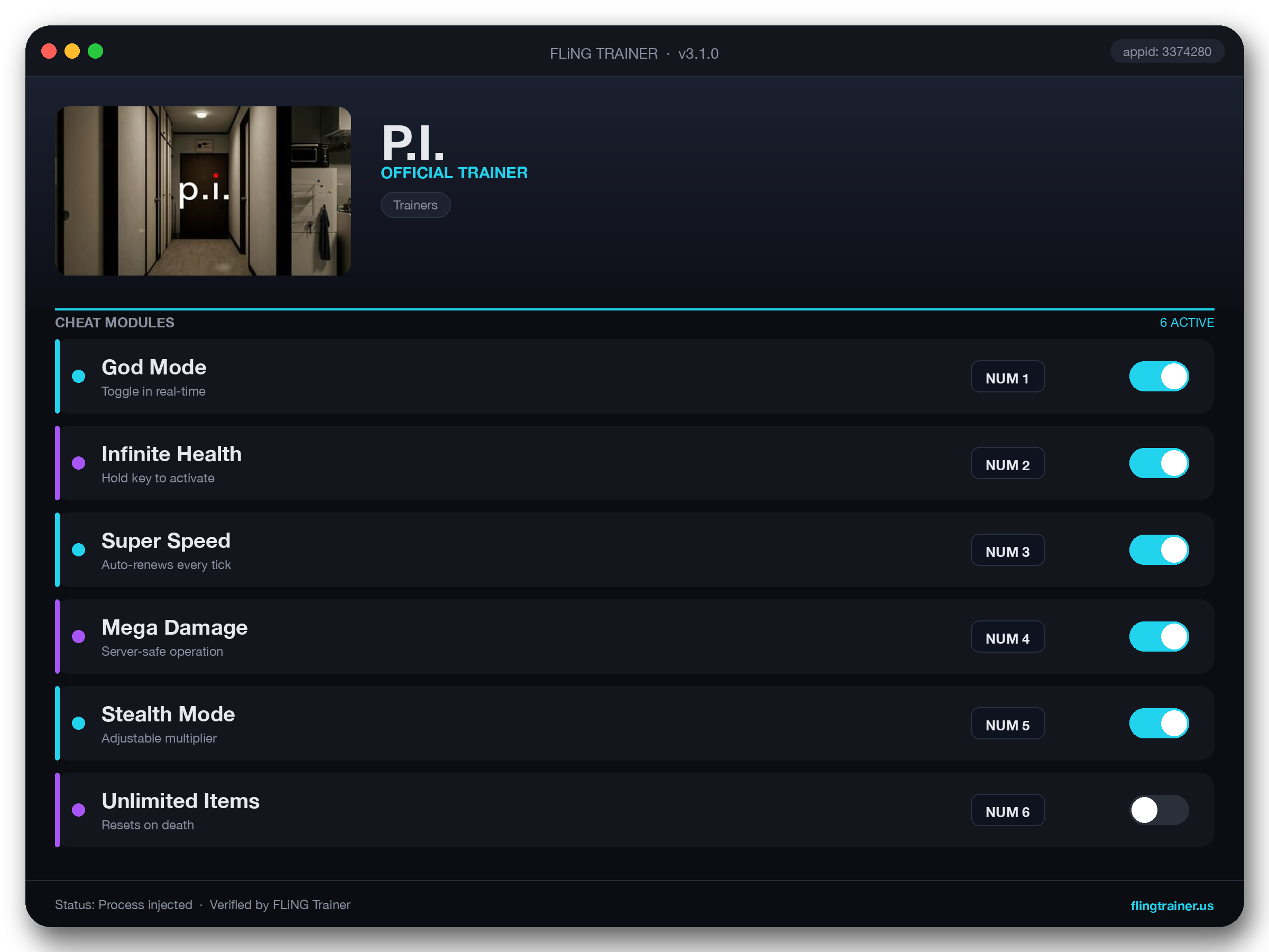 P.I. Trainer interface