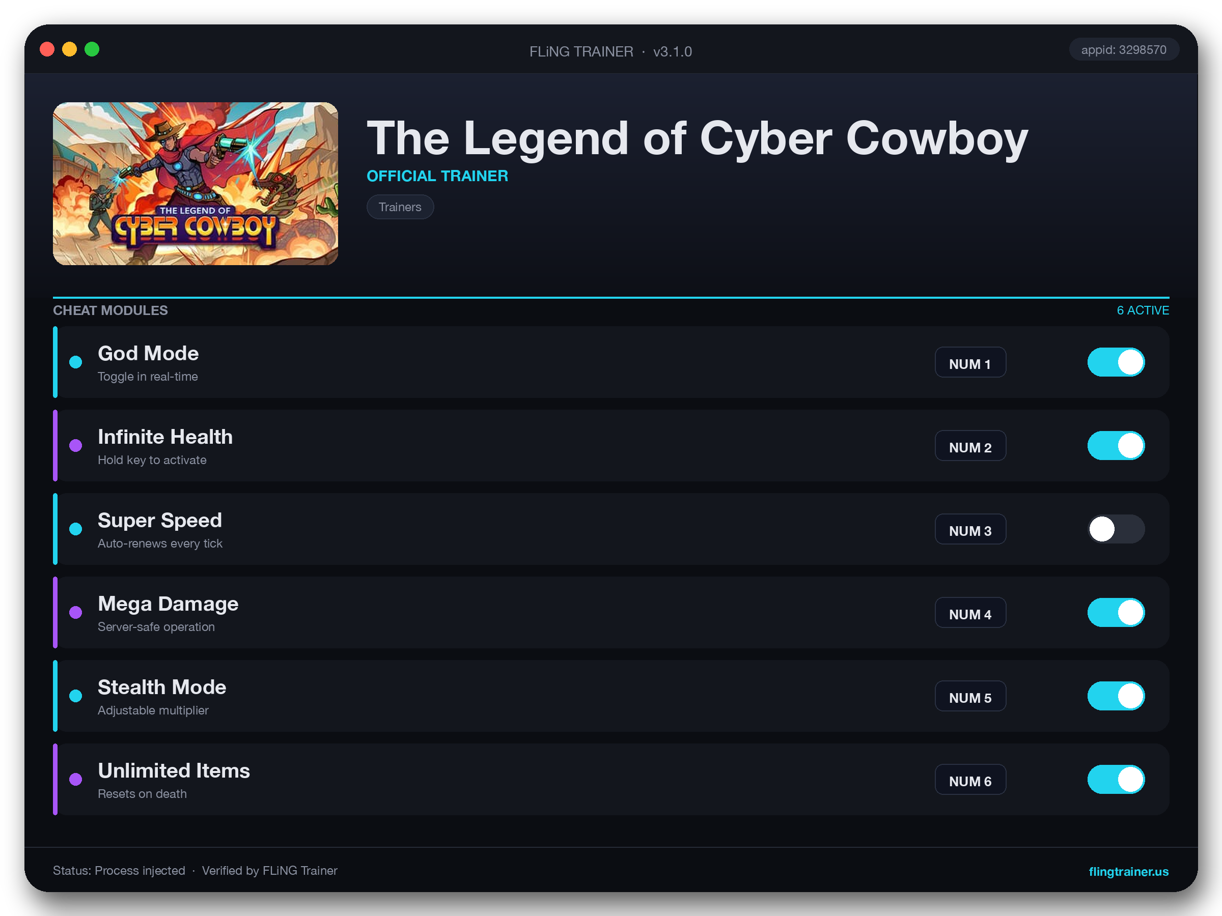 The Legend of Cyber Cowboy Trainer interface