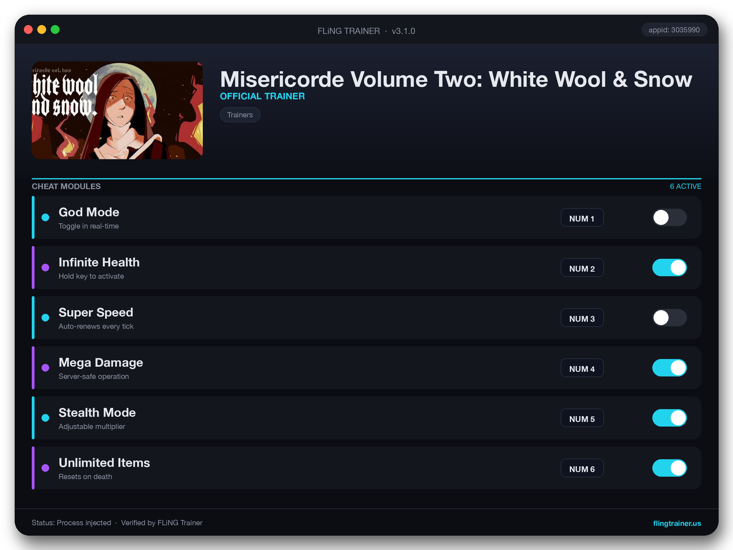 Misericorde Volume Two: White Wool & Snow Trainer interface
