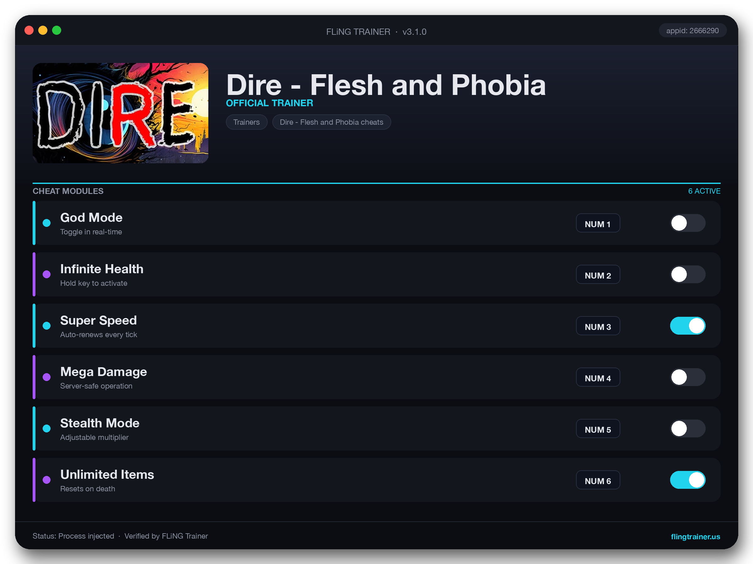 Dire - Flesh and Phobia Trainer interface
