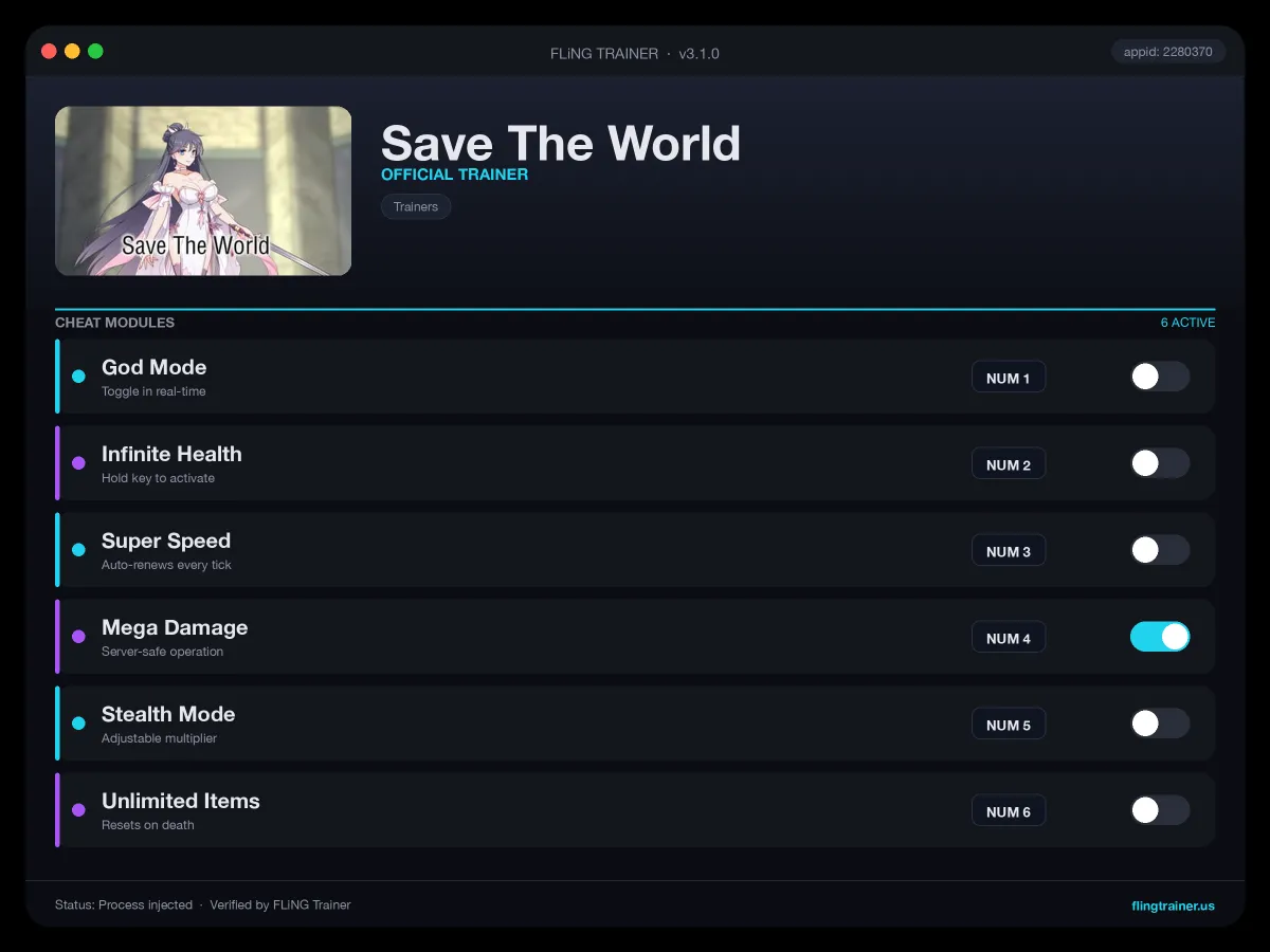 Save The World Trainer interface