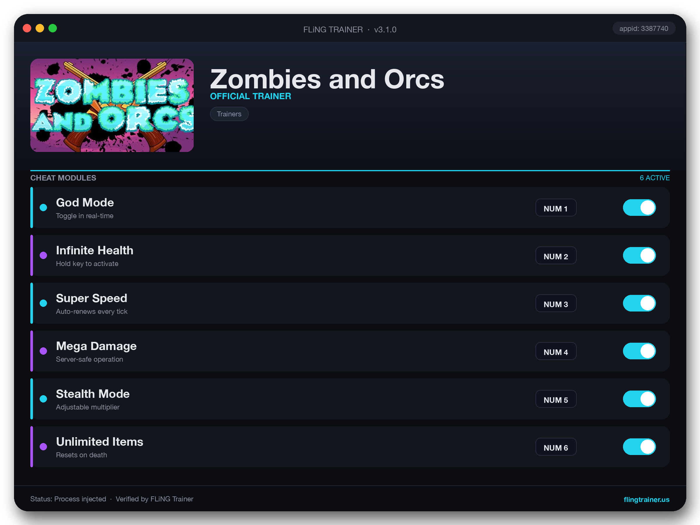 Zombies and Orcs Trainer interface