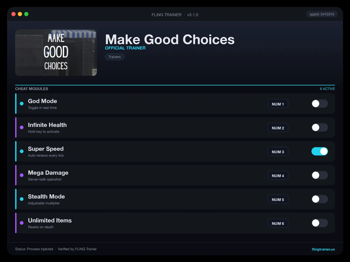 Make Good Choices Trainer interface