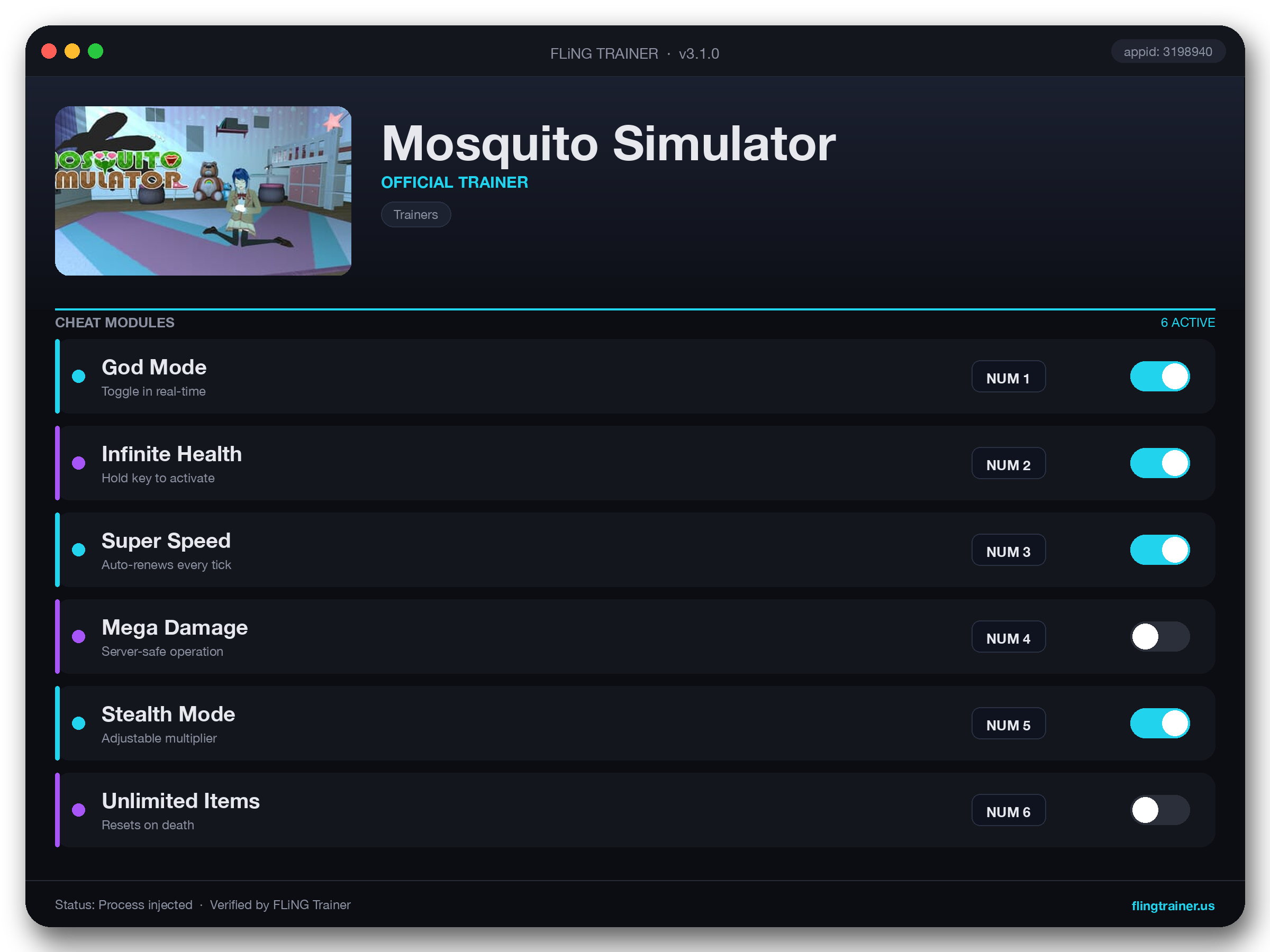 Mosquito Simulator Trainer interface