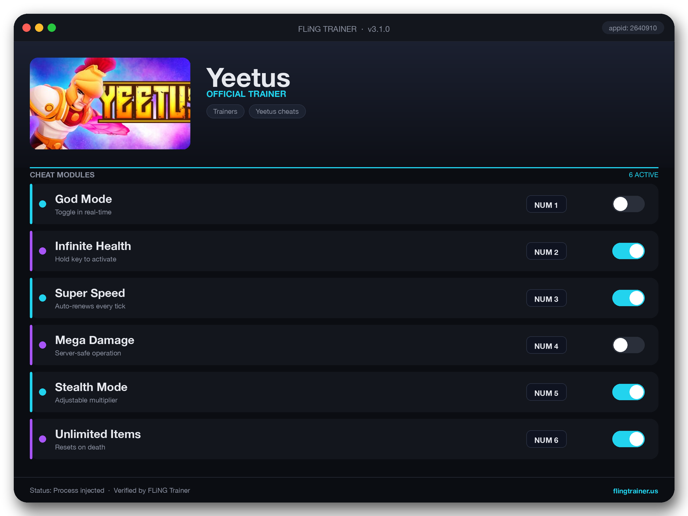 Yeetus Trainer interface