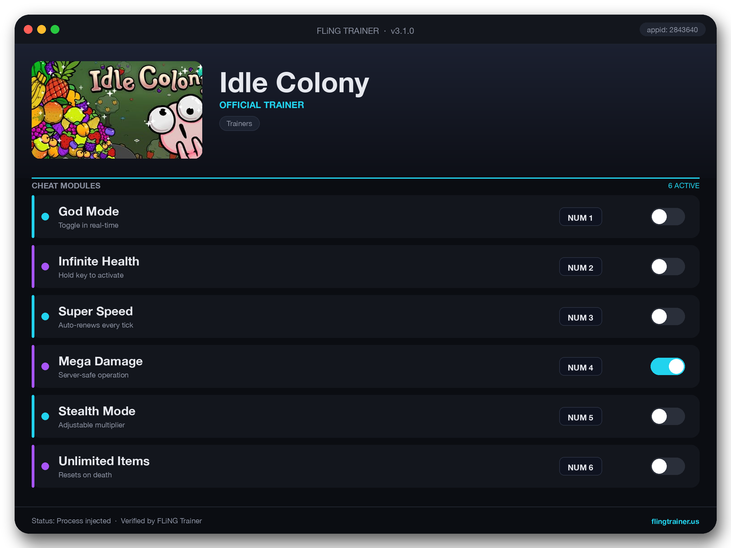 Idle Colony Trainer interface