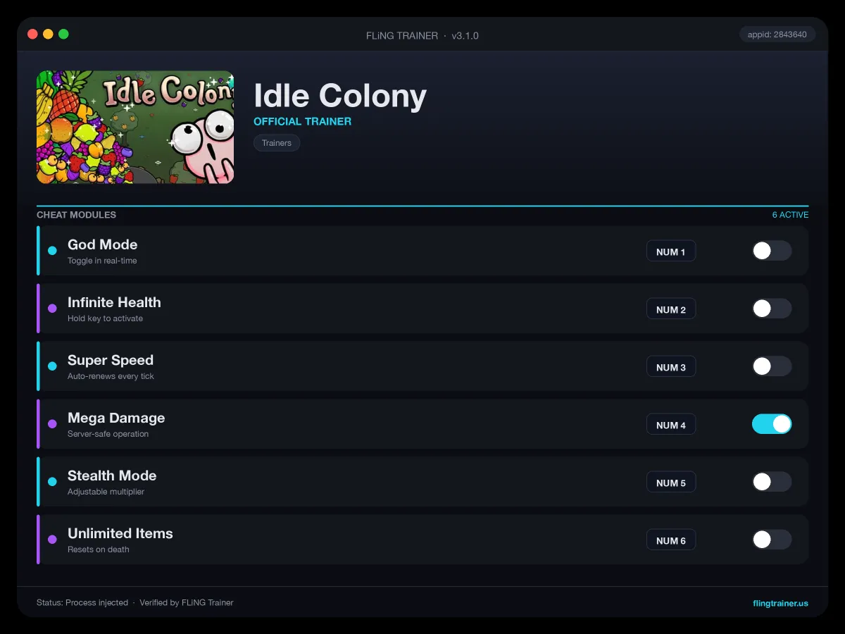 Idle Colony Trainer interface