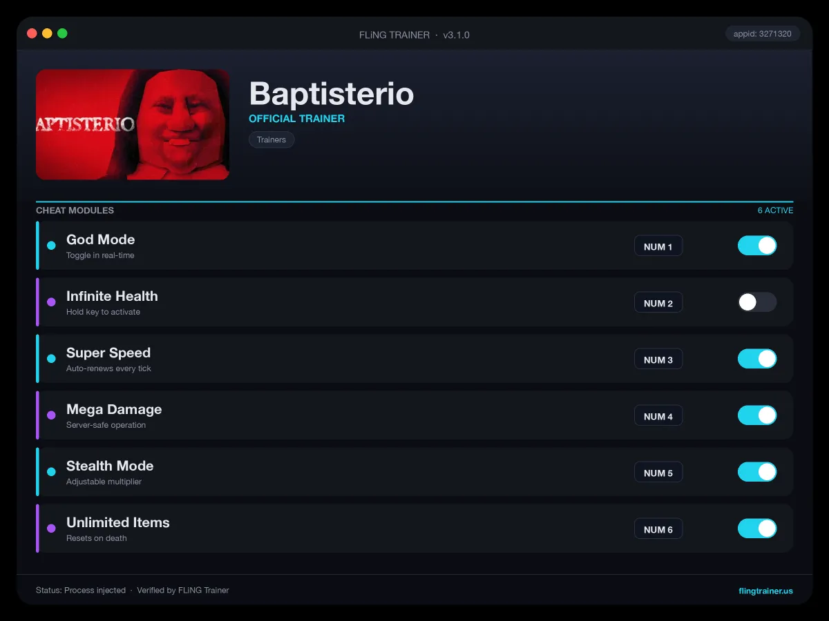 Baptisterio Trainer interface