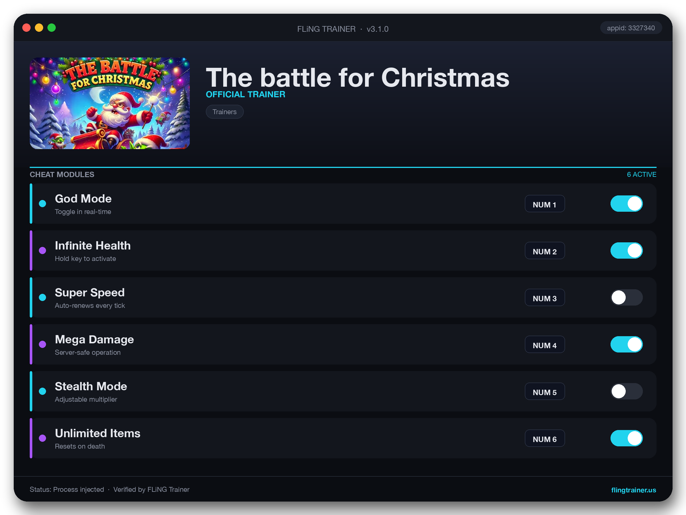 The battle for Christmas Trainer interface