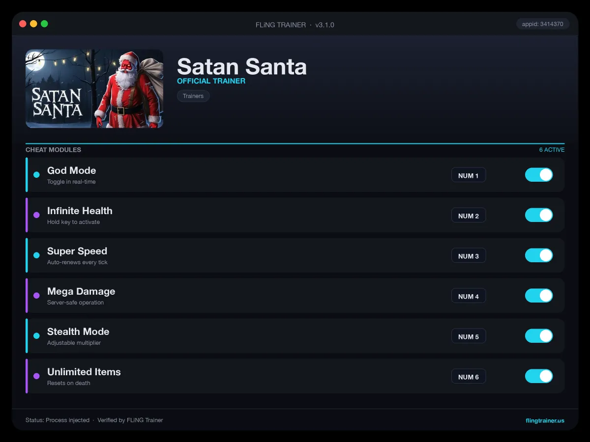 Satan Santa Trainer interface