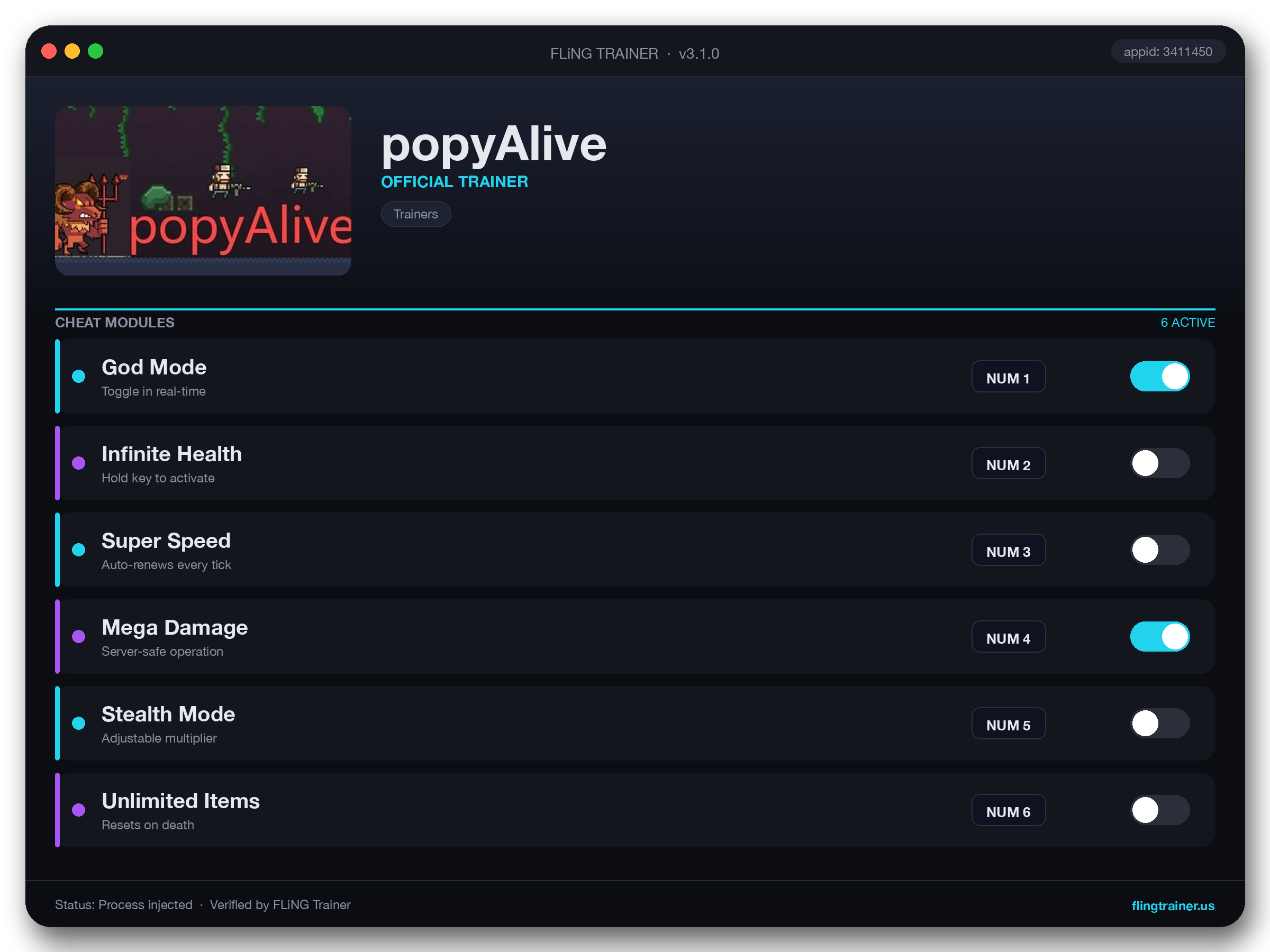 popyAlive Trainer interface