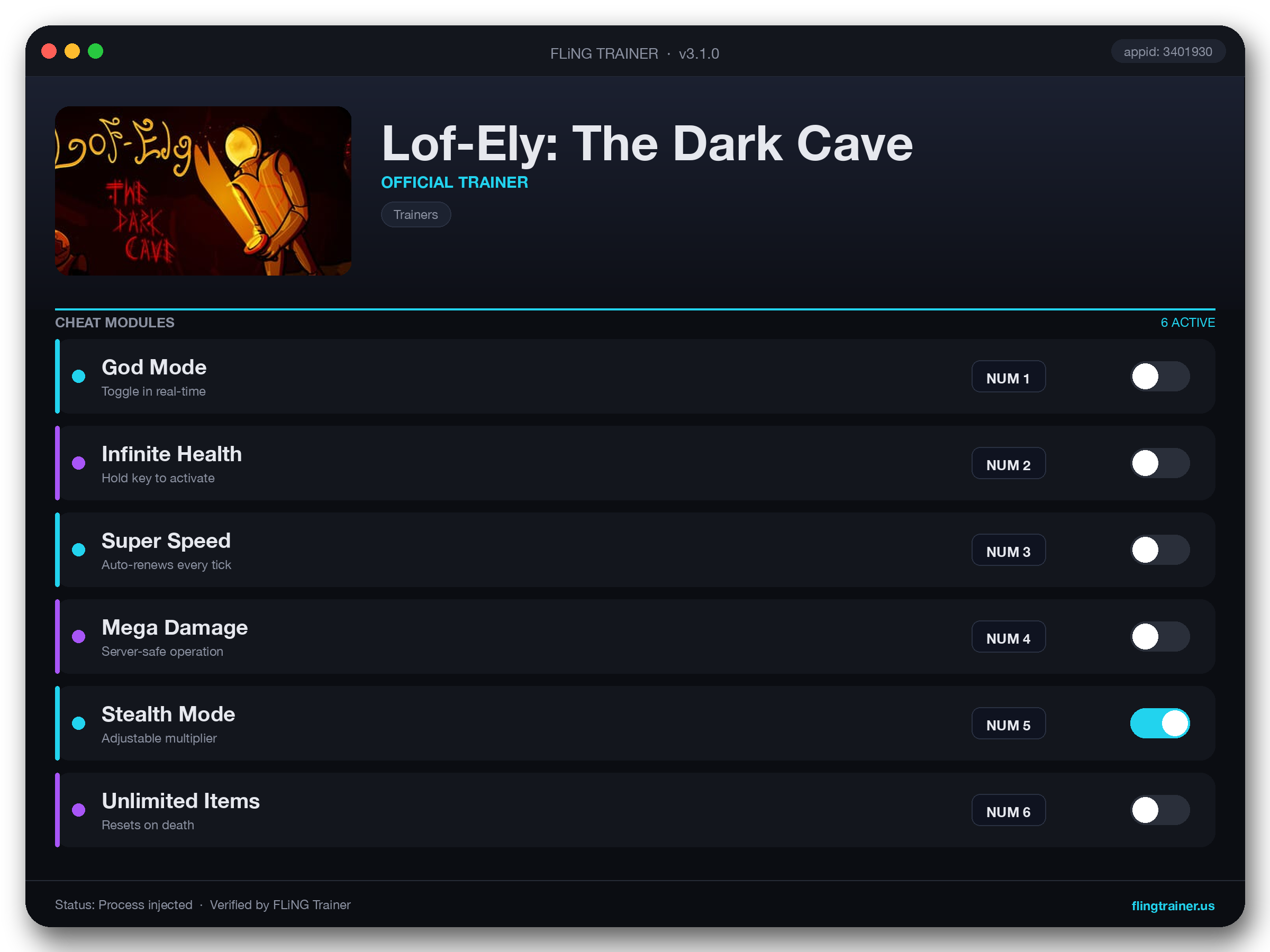 Lof-Ely: The Dark Cave Trainer interface