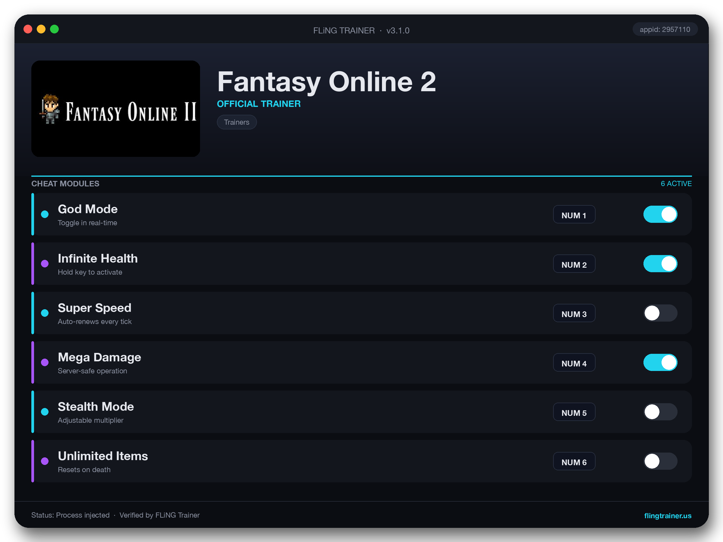 Fantasy Online 2 Trainer interface