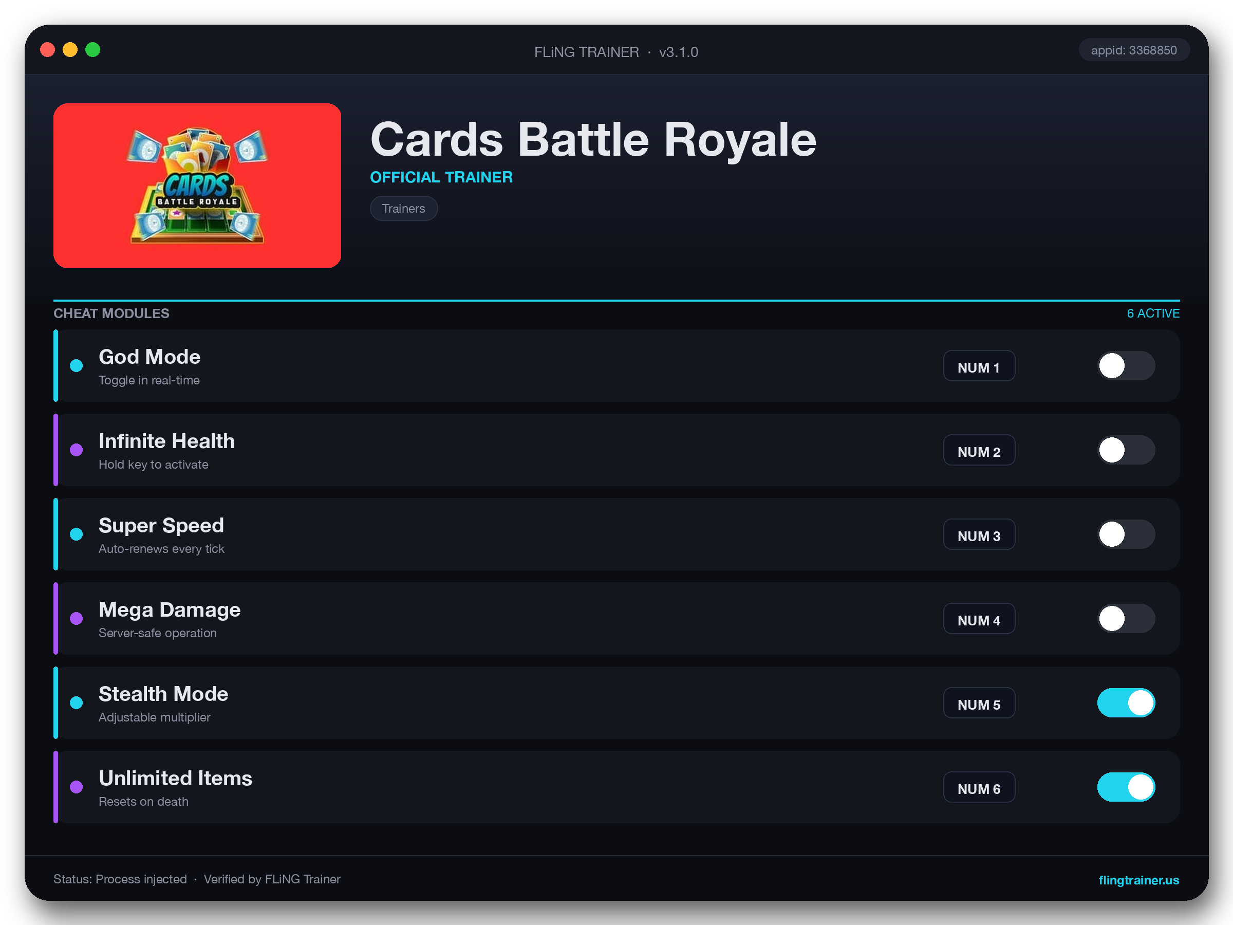 Cards Battle Royale Trainer interface