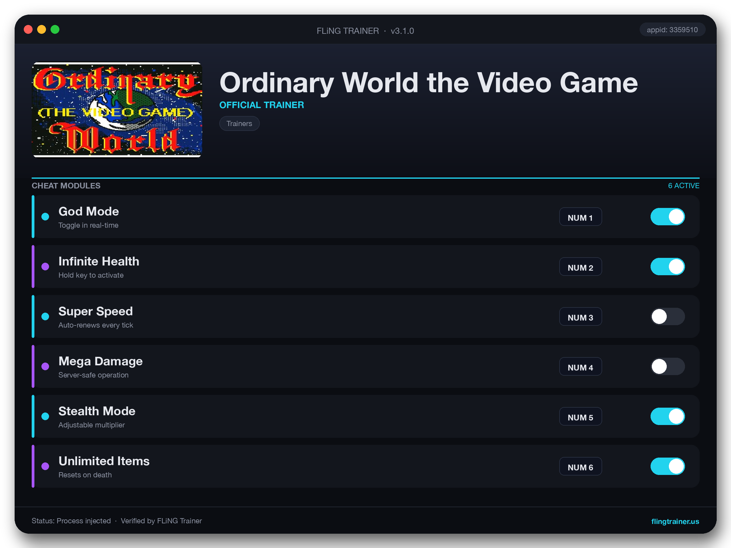Ordinary World the Video Game Trainer interface