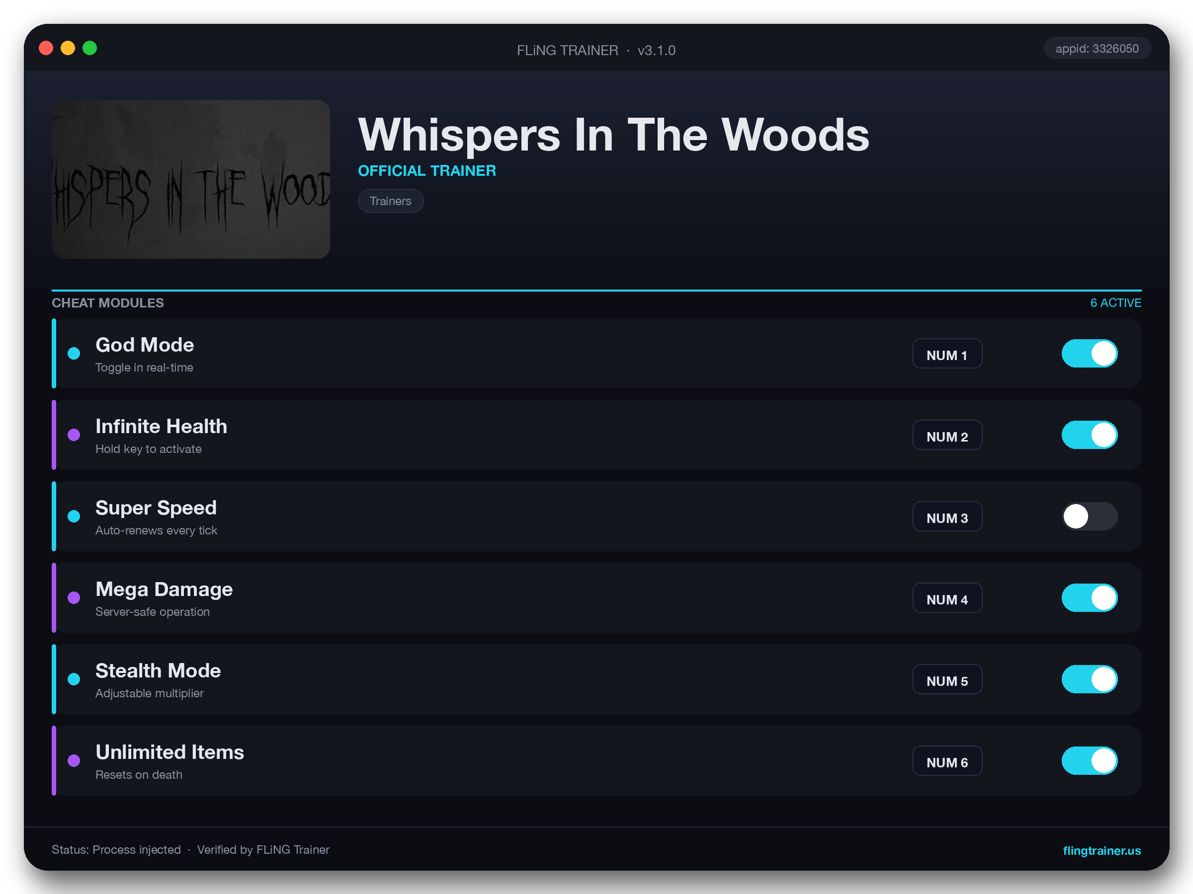 Whispers In The Woods Trainer interface