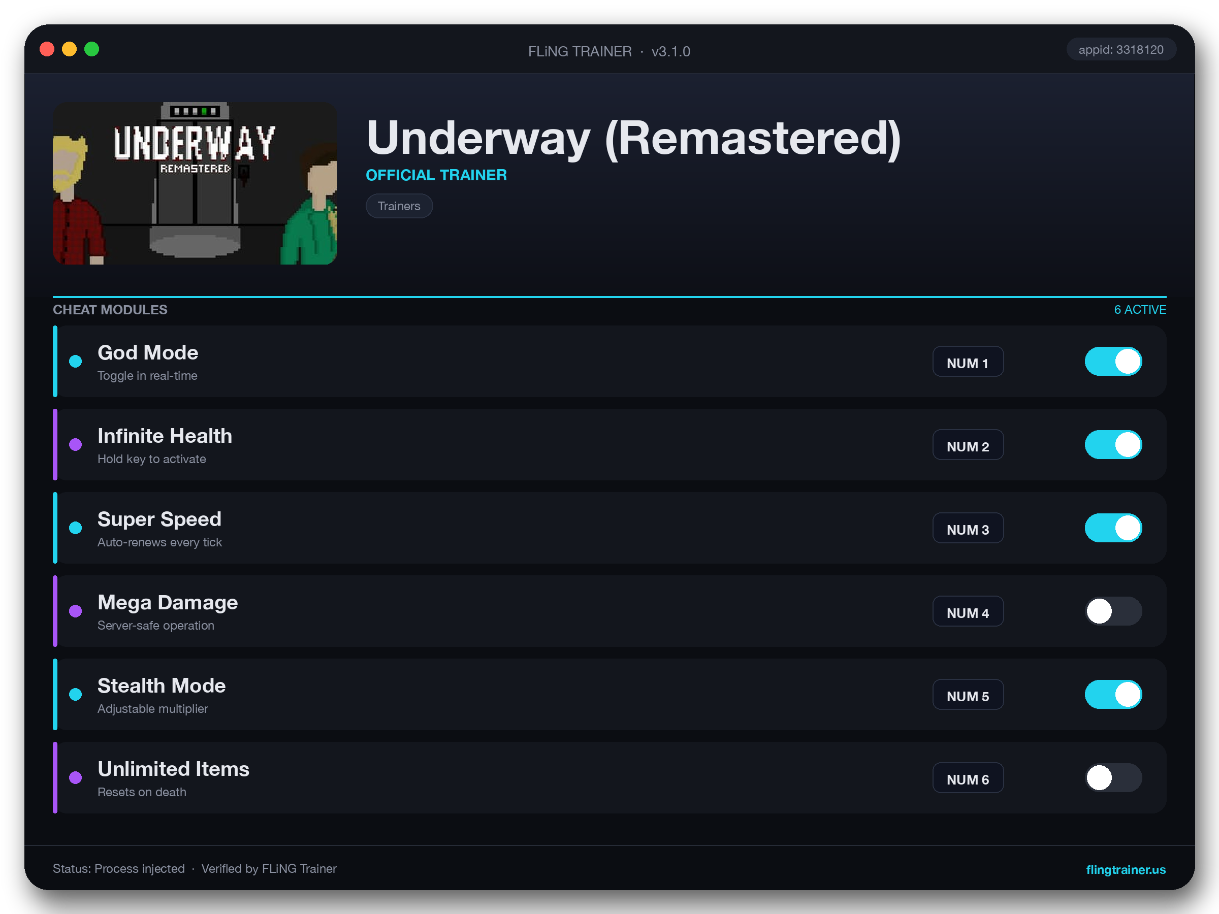 Underway (Remastered) Trainer interface