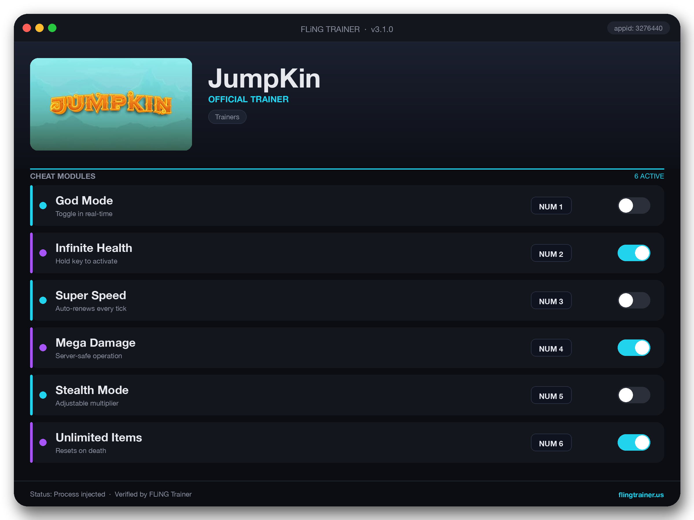 JumpKin Trainer interface