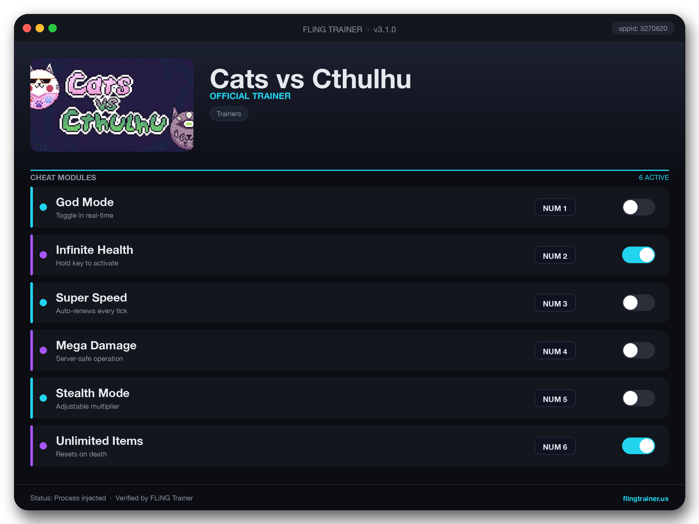 Cats vs Cthulhu Trainer interface