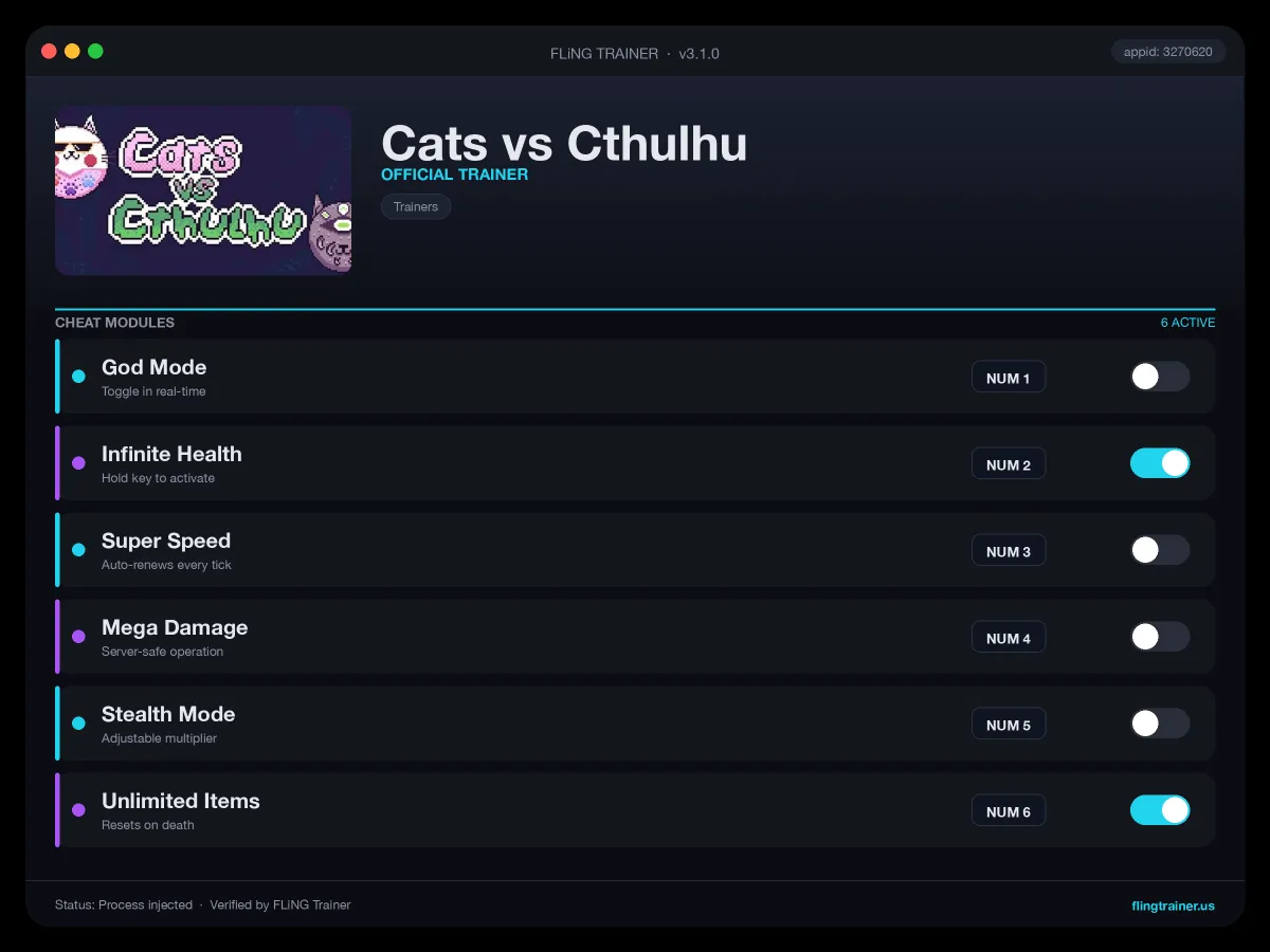 Cats vs Cthulhu Trainer interface