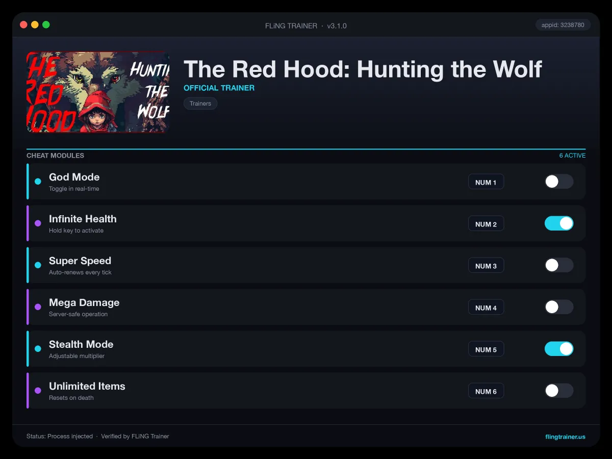 The Red Hood: Hunting the Wolf Trainer interface