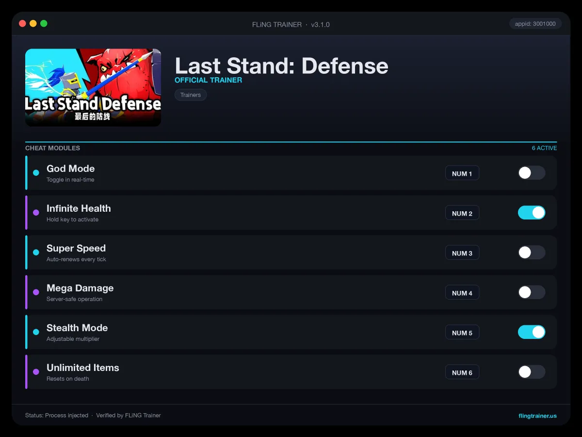 Last Stand: Defense Trainer interface