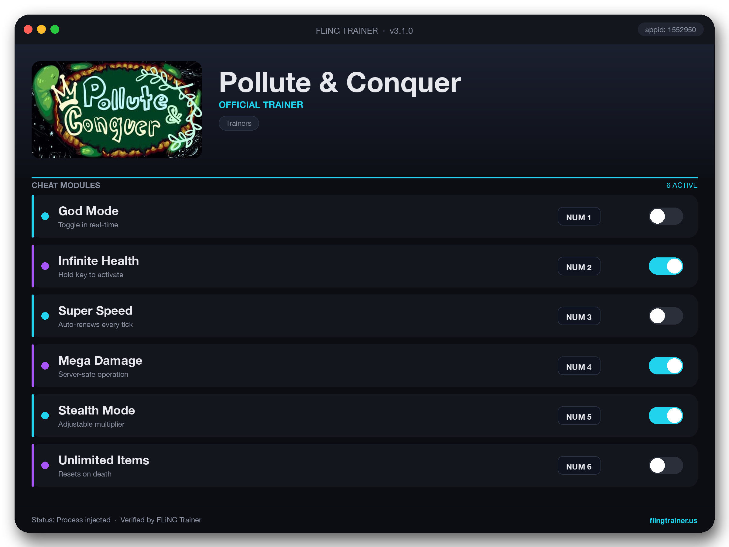 Pollute & Conquer Trainer interface