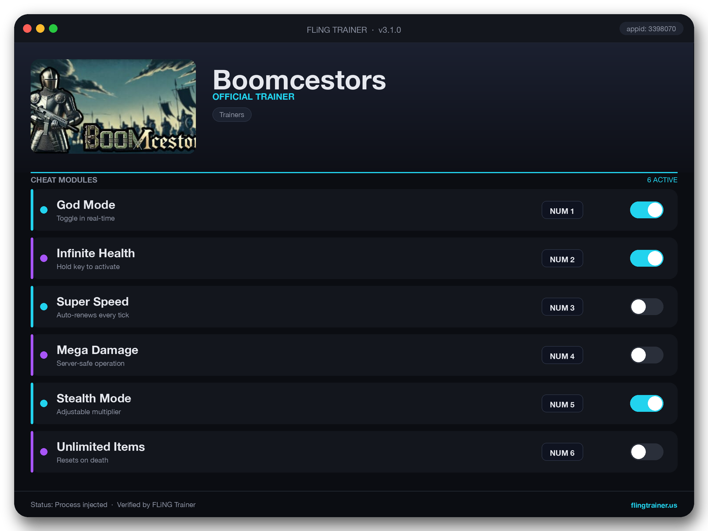 Boomcestors Trainer interface