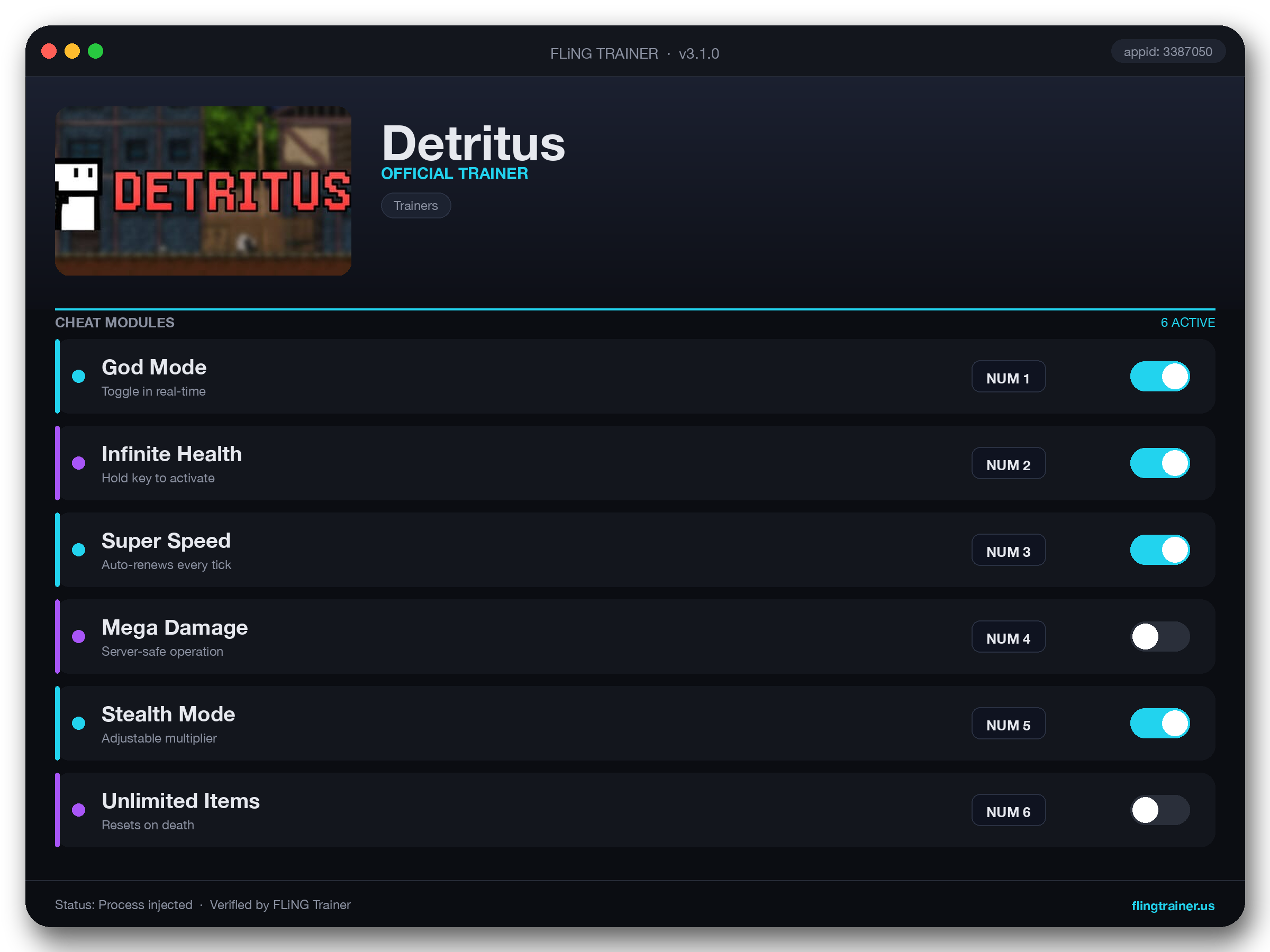 Detritus Trainer interface