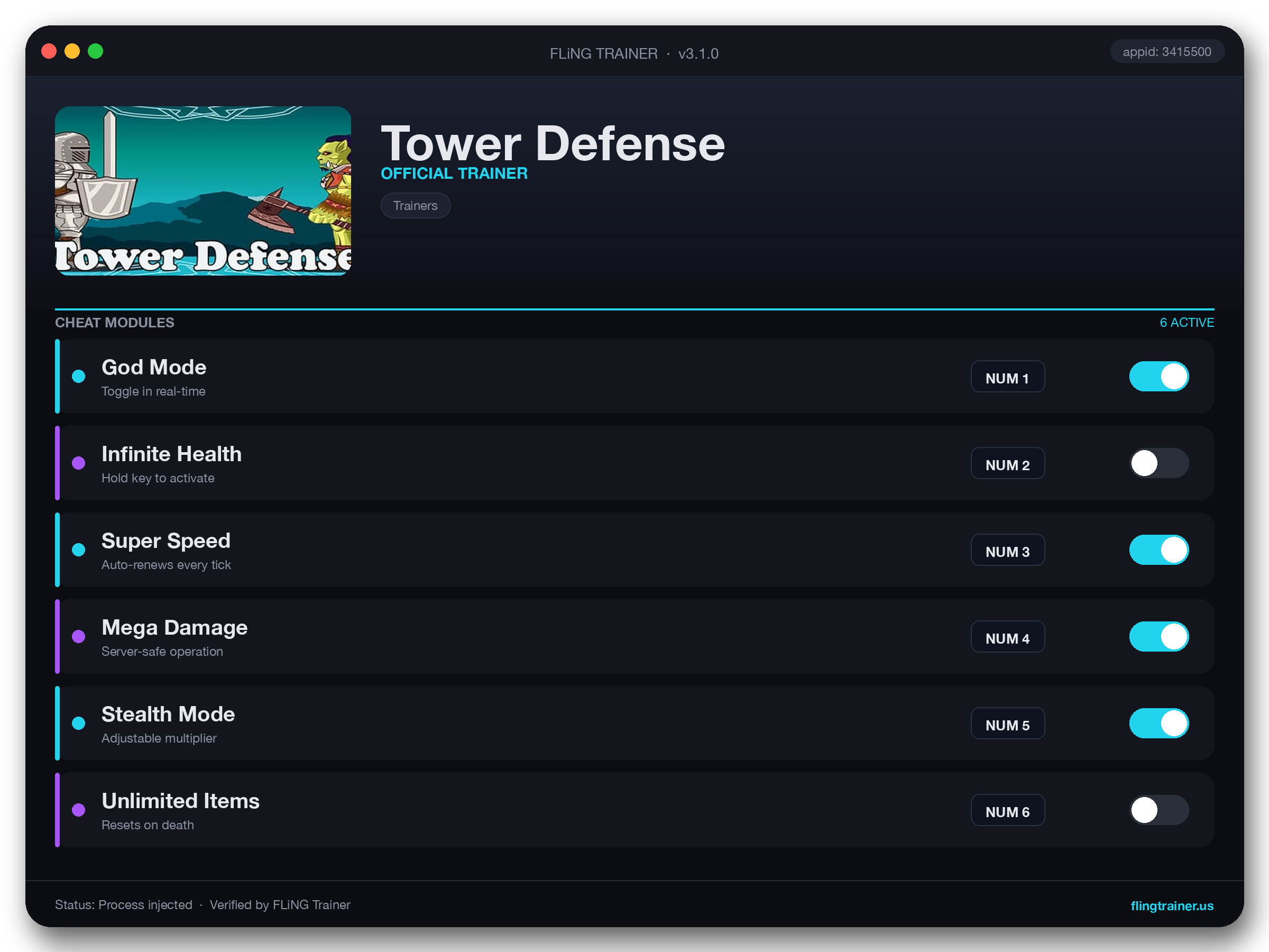 Tower Defense Trainer interface