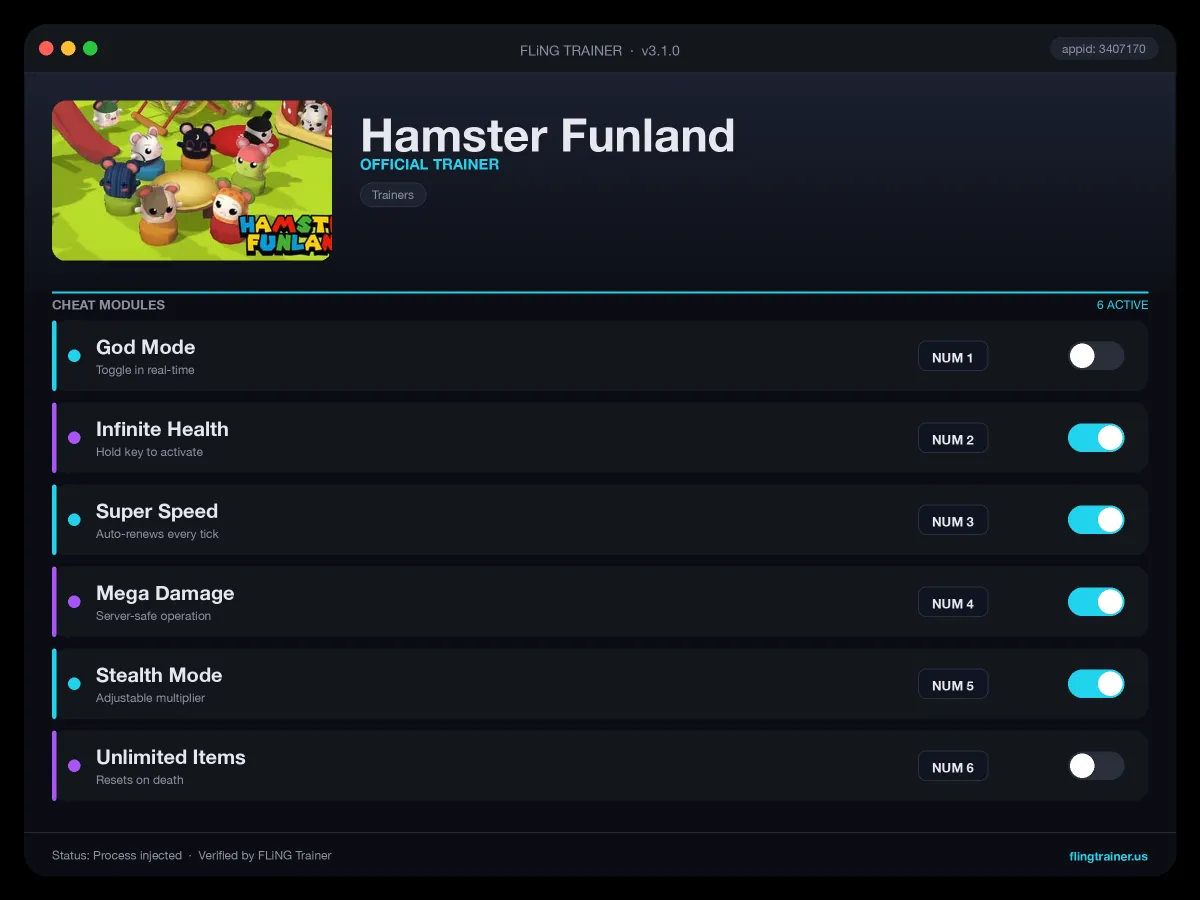 Hamster Funland Trainer interface