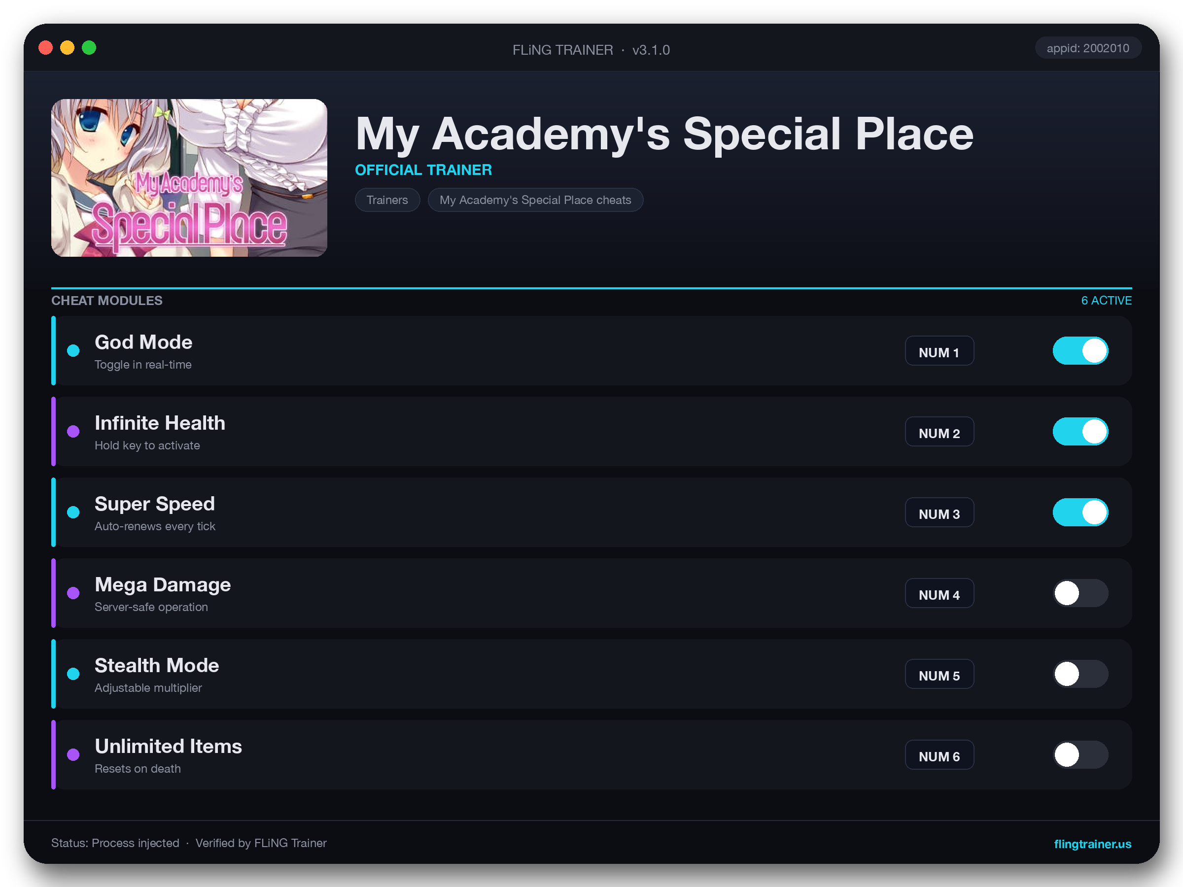 My Academy's Special Place Trainer interface