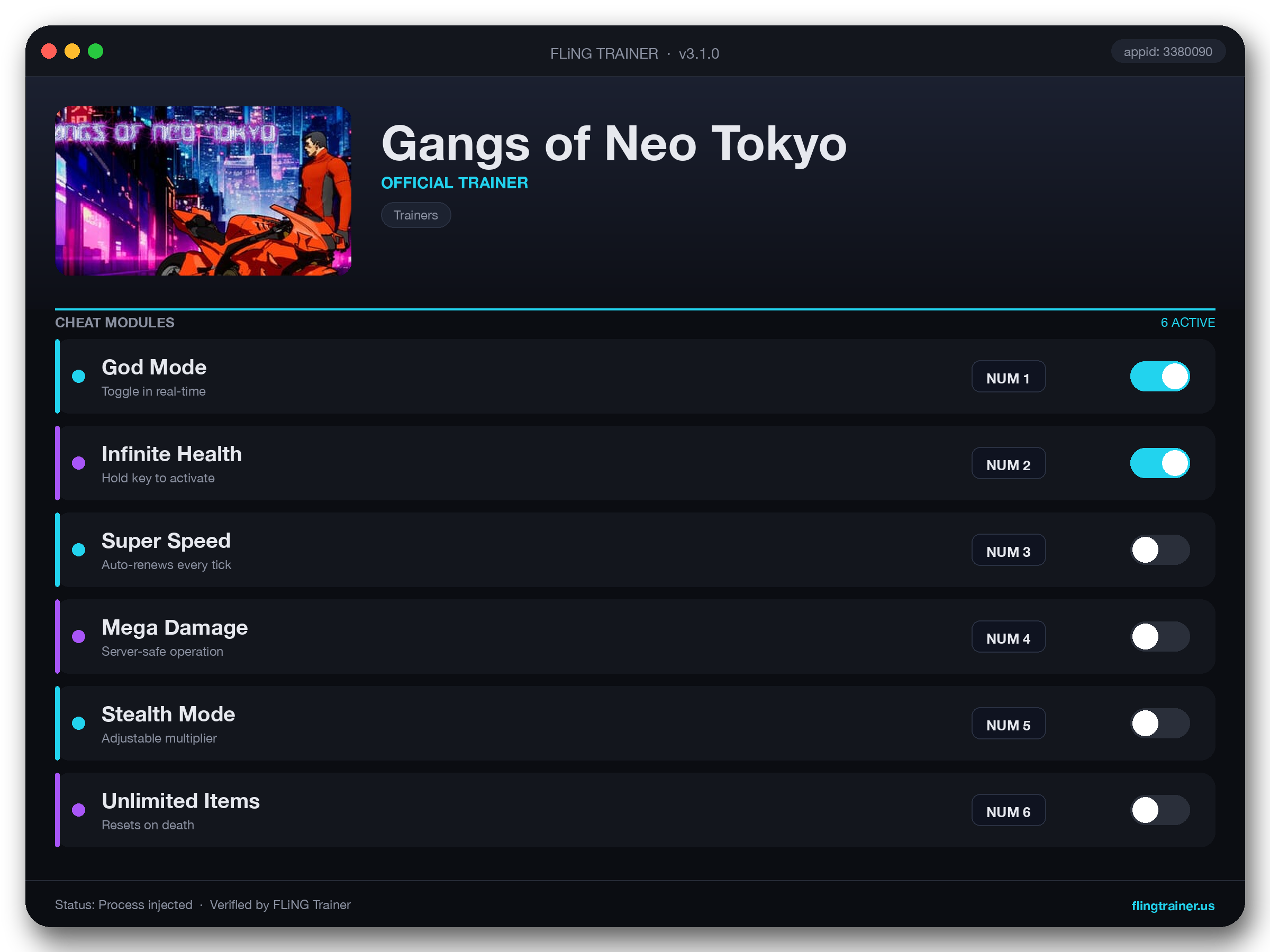 Gangs of Neo Tokyo Trainer interface