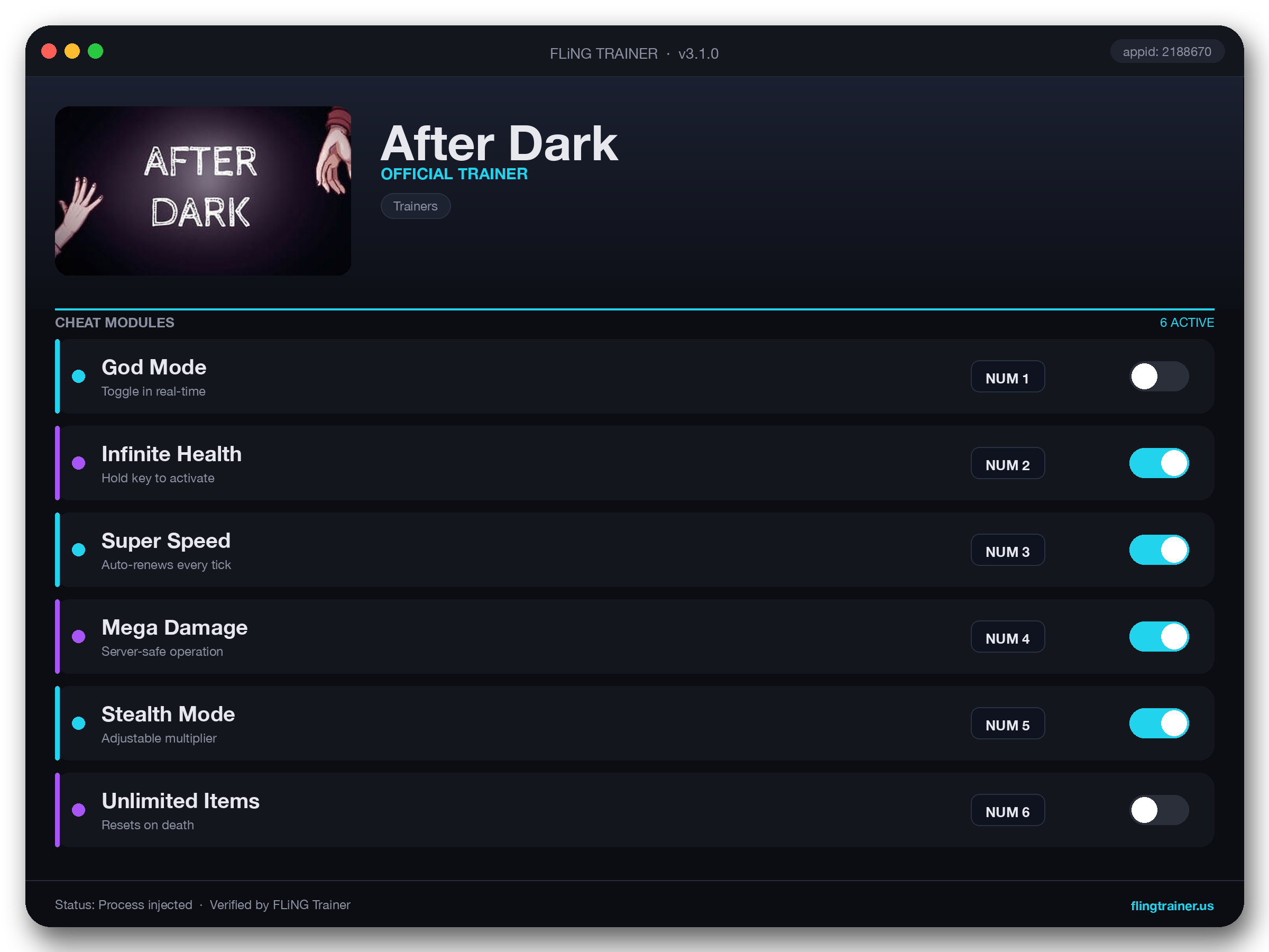 After Dark Trainer interface