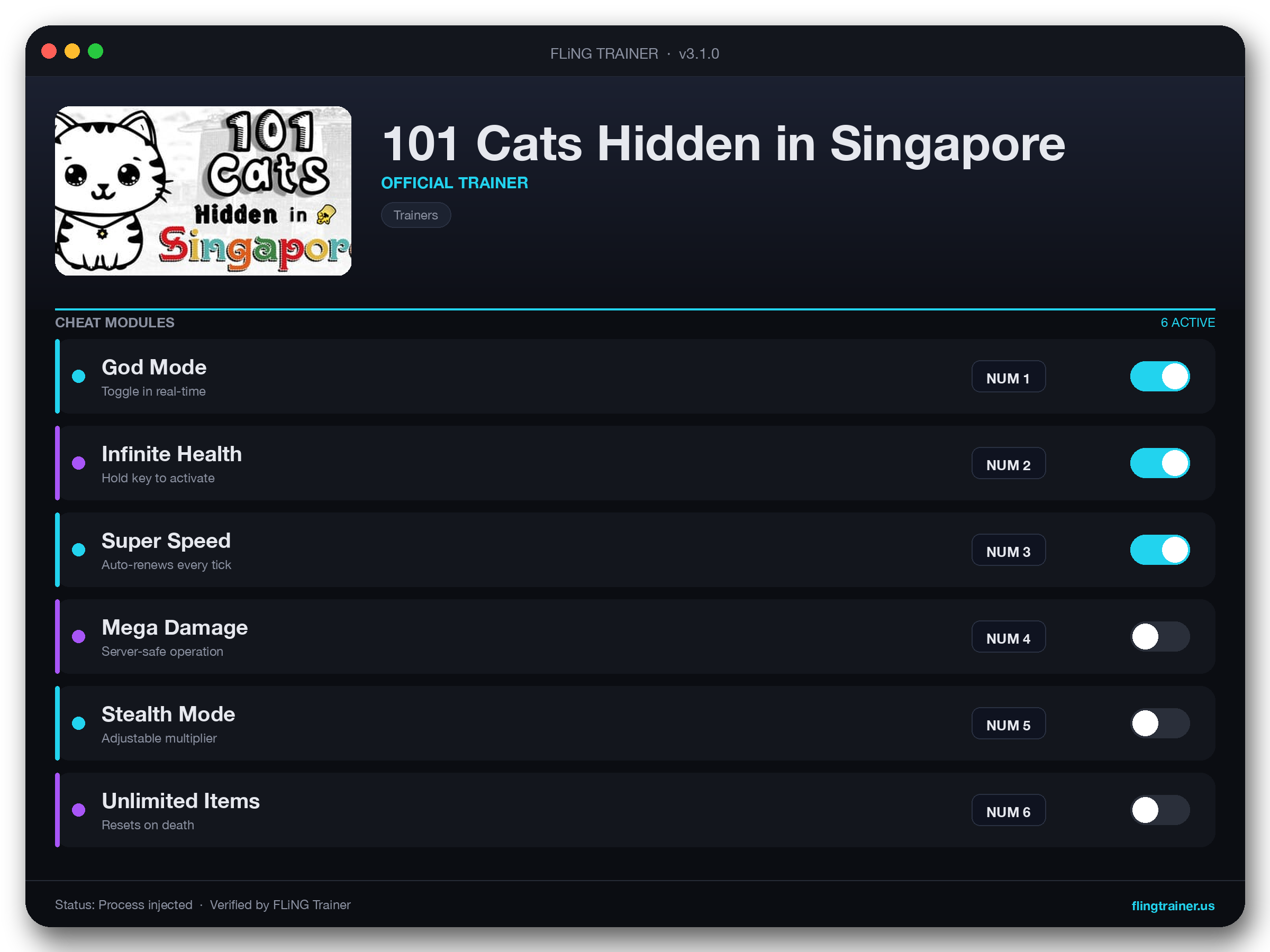 101 Cats Hidden in Singapore Trainer interface
