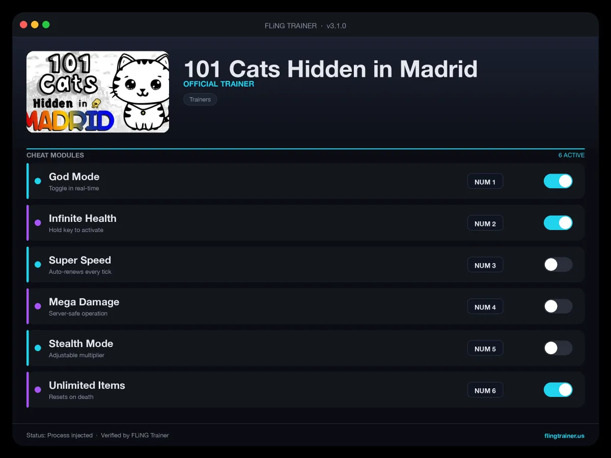 101 Cats Hidden in Madrid Trainer interface
