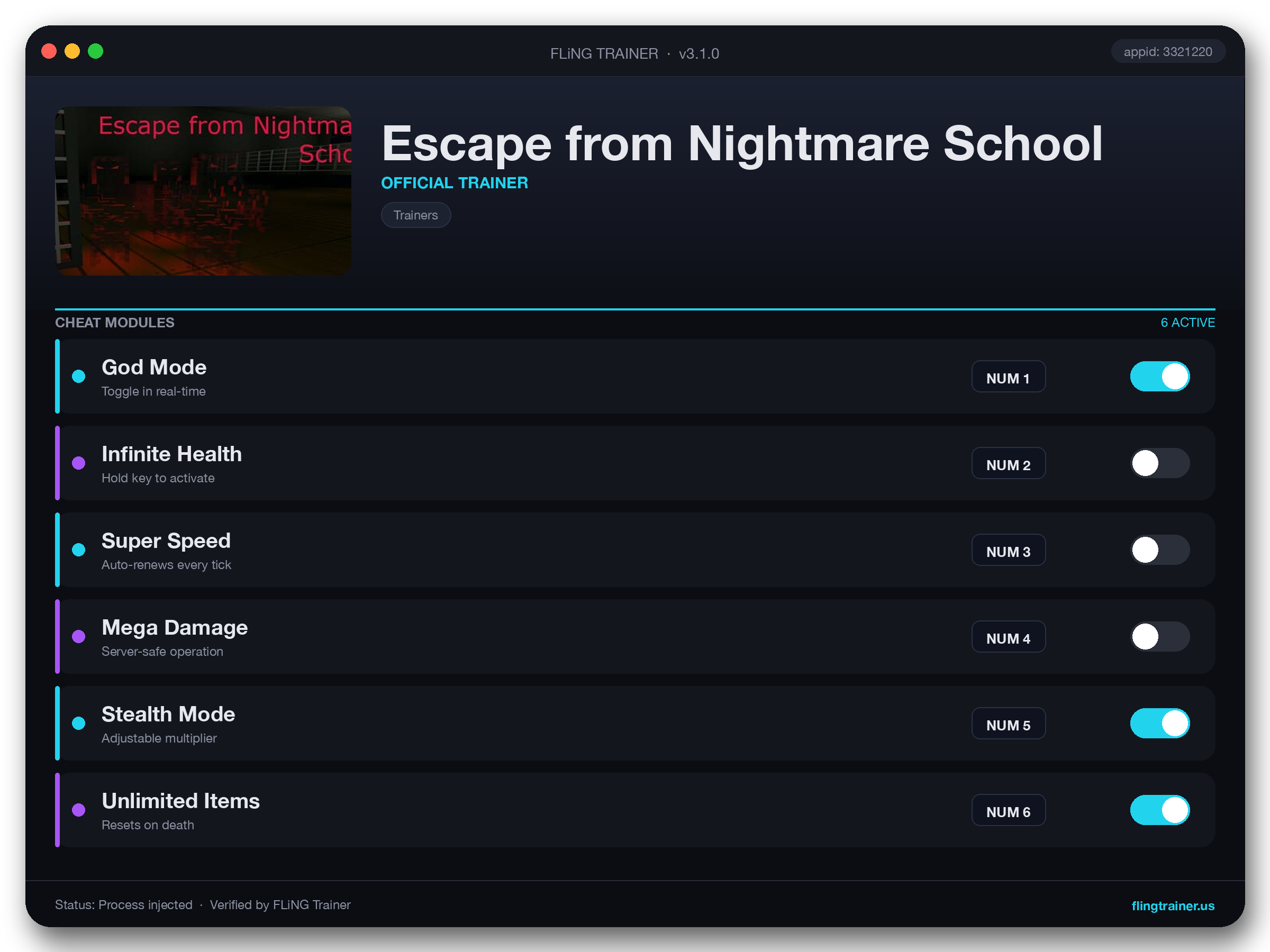 Escape from Nightmare School Trainer interface
