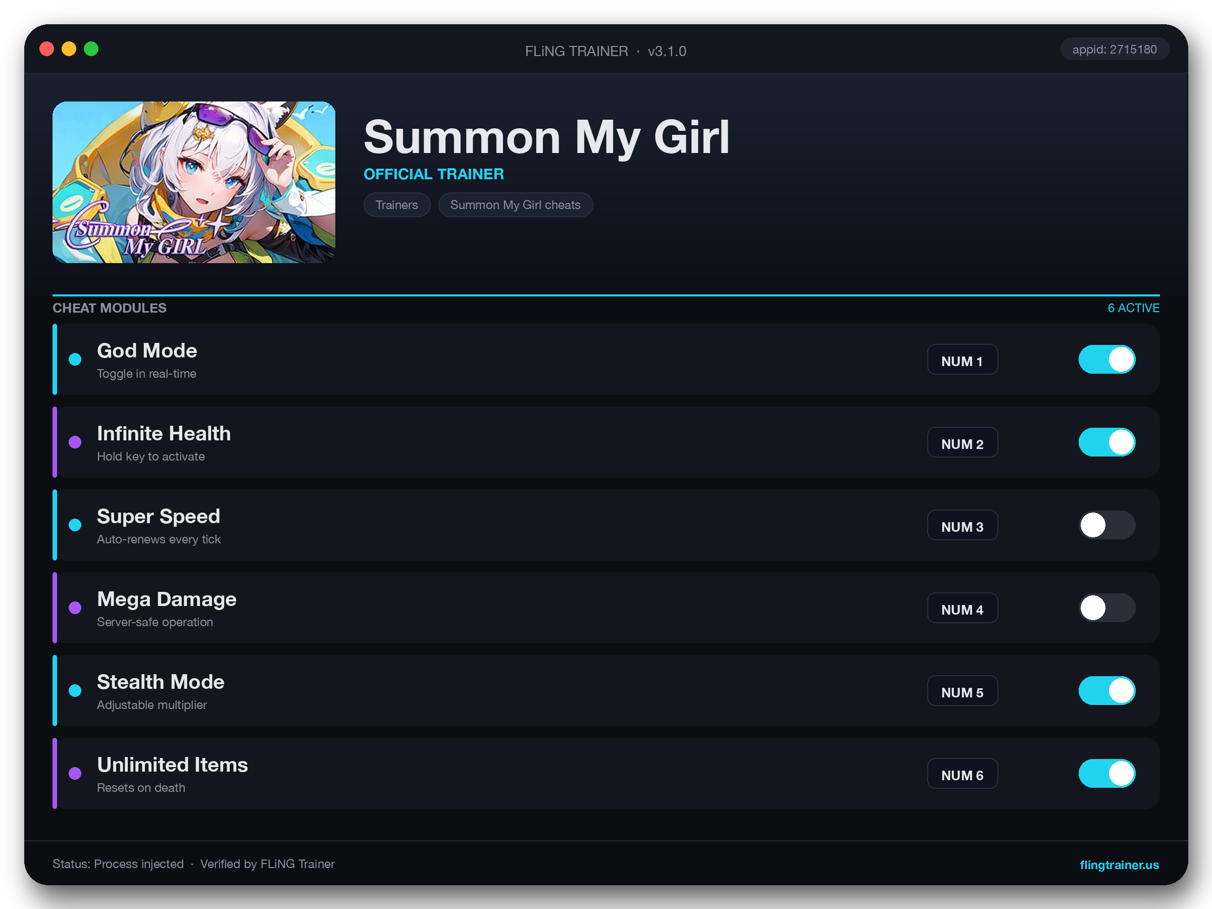 Summon My Girl Trainer interface