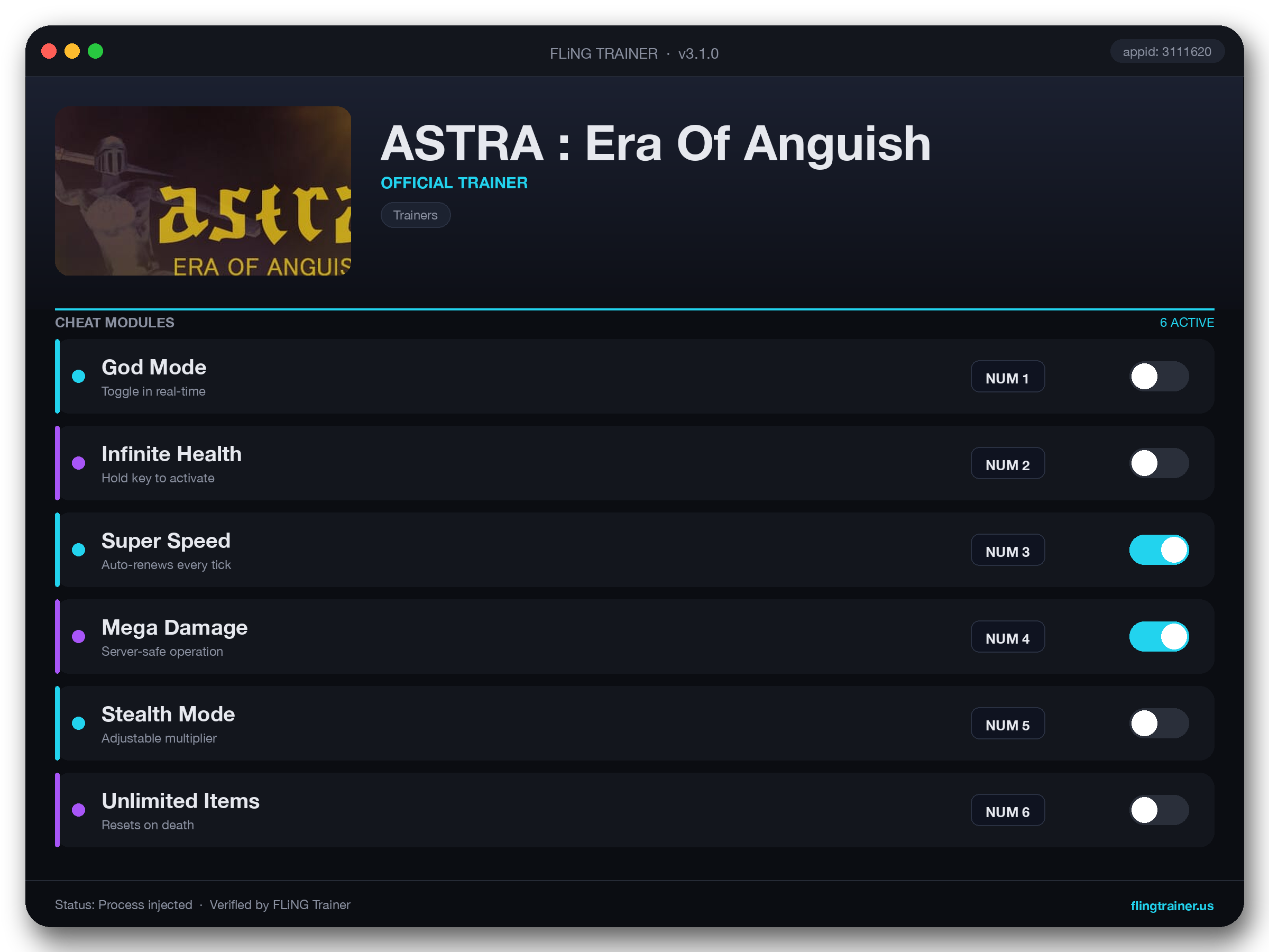ASTRA : Era Of Anguish Trainer interface