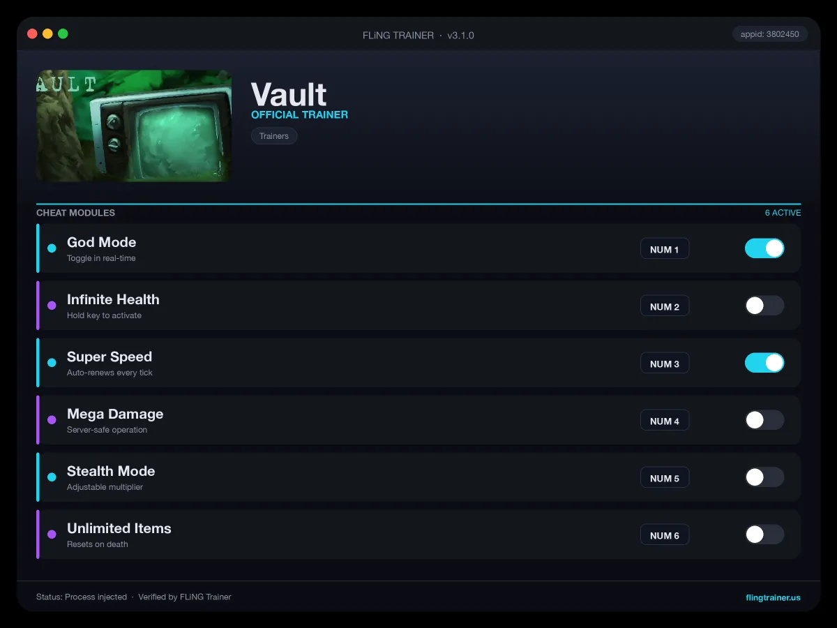 Vault Trainer interface