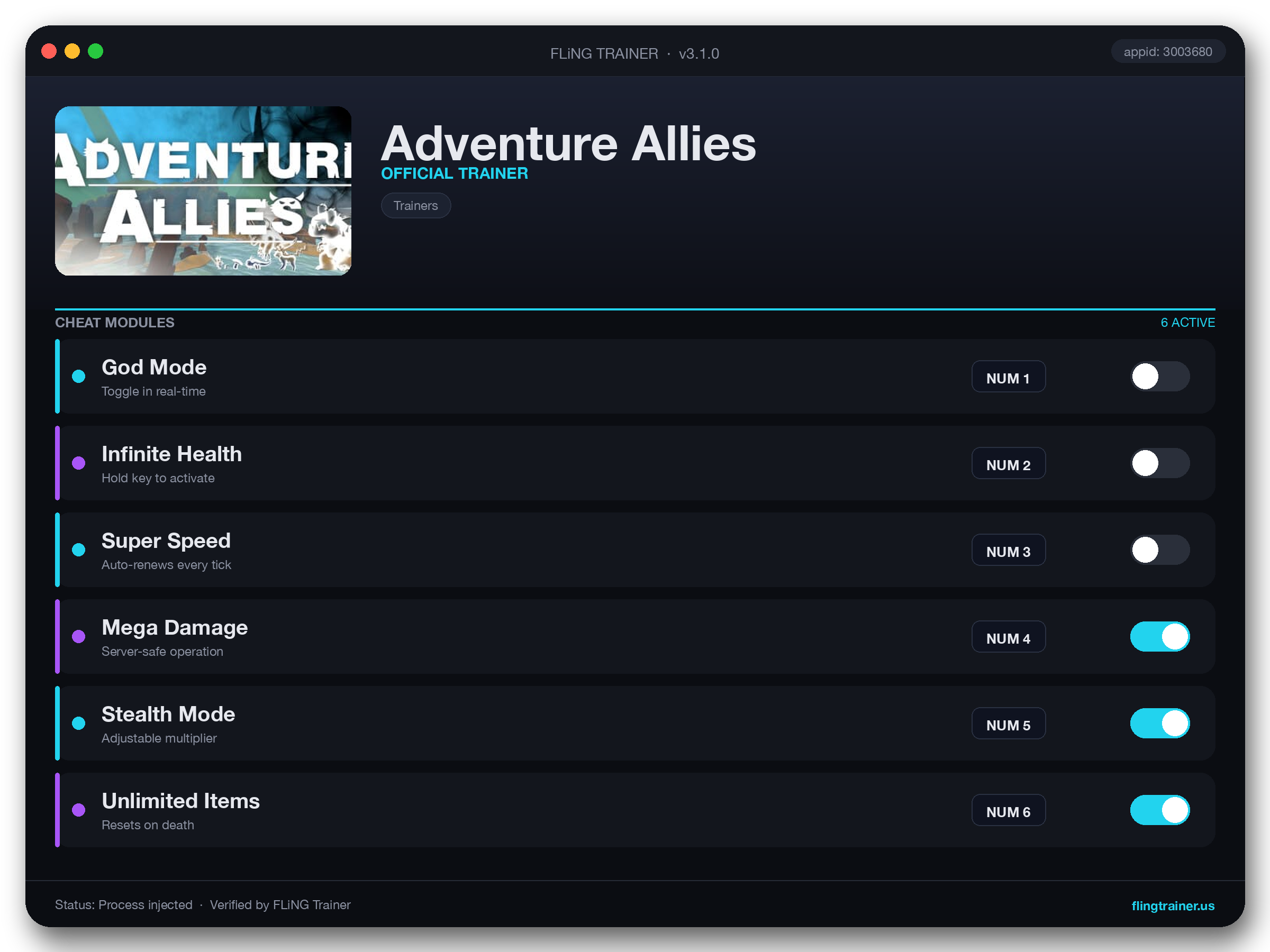Adventure Allies Trainer interface