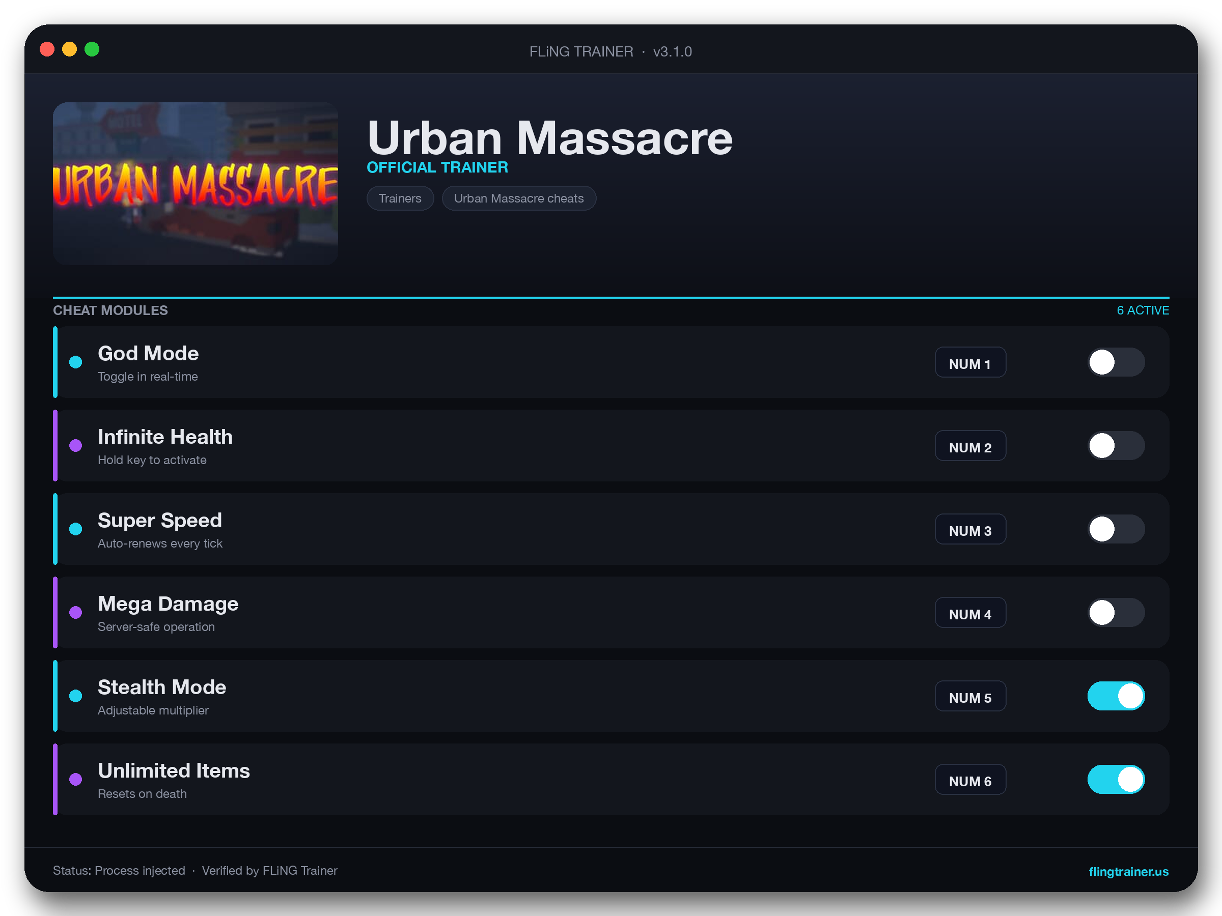 Urban Massacre Trainer interface