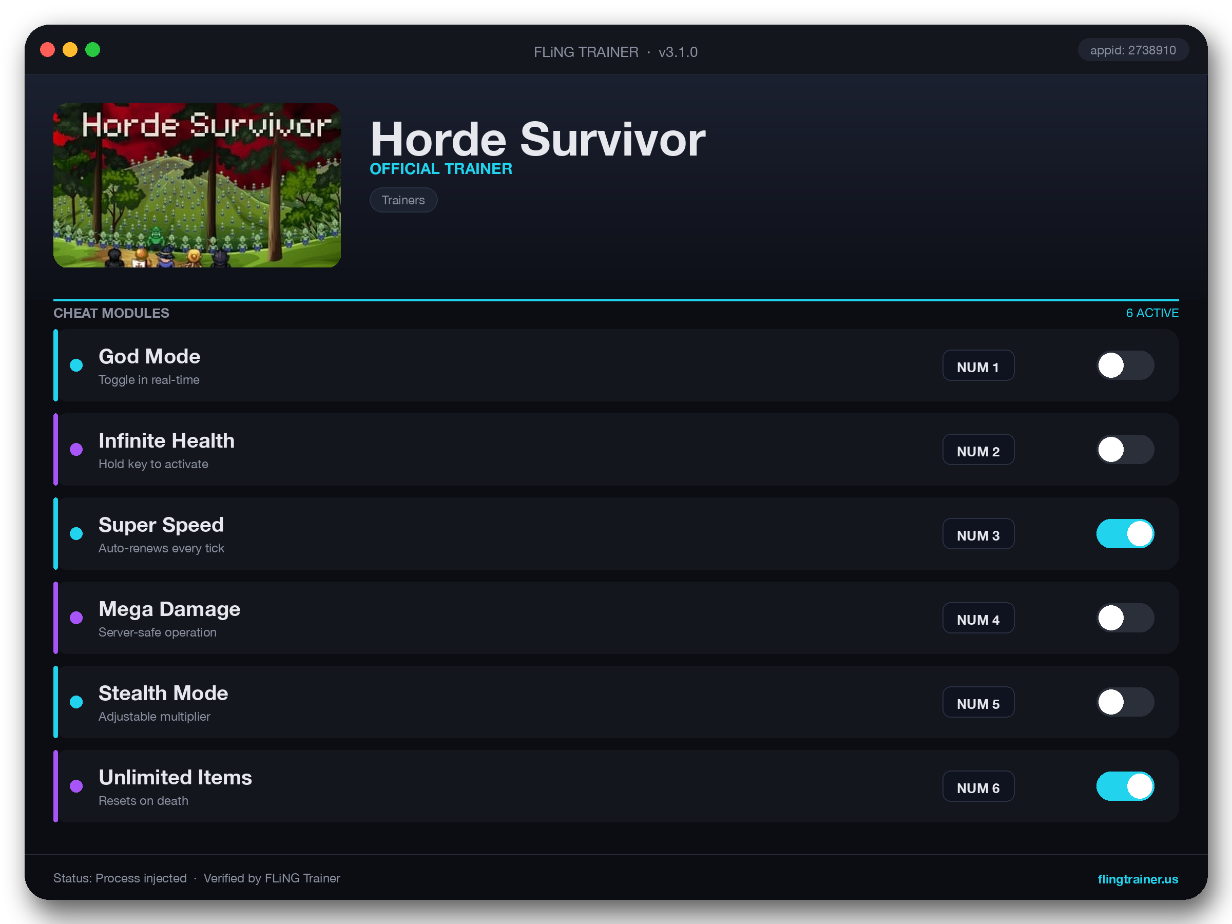 Horde Survivor Trainer interface