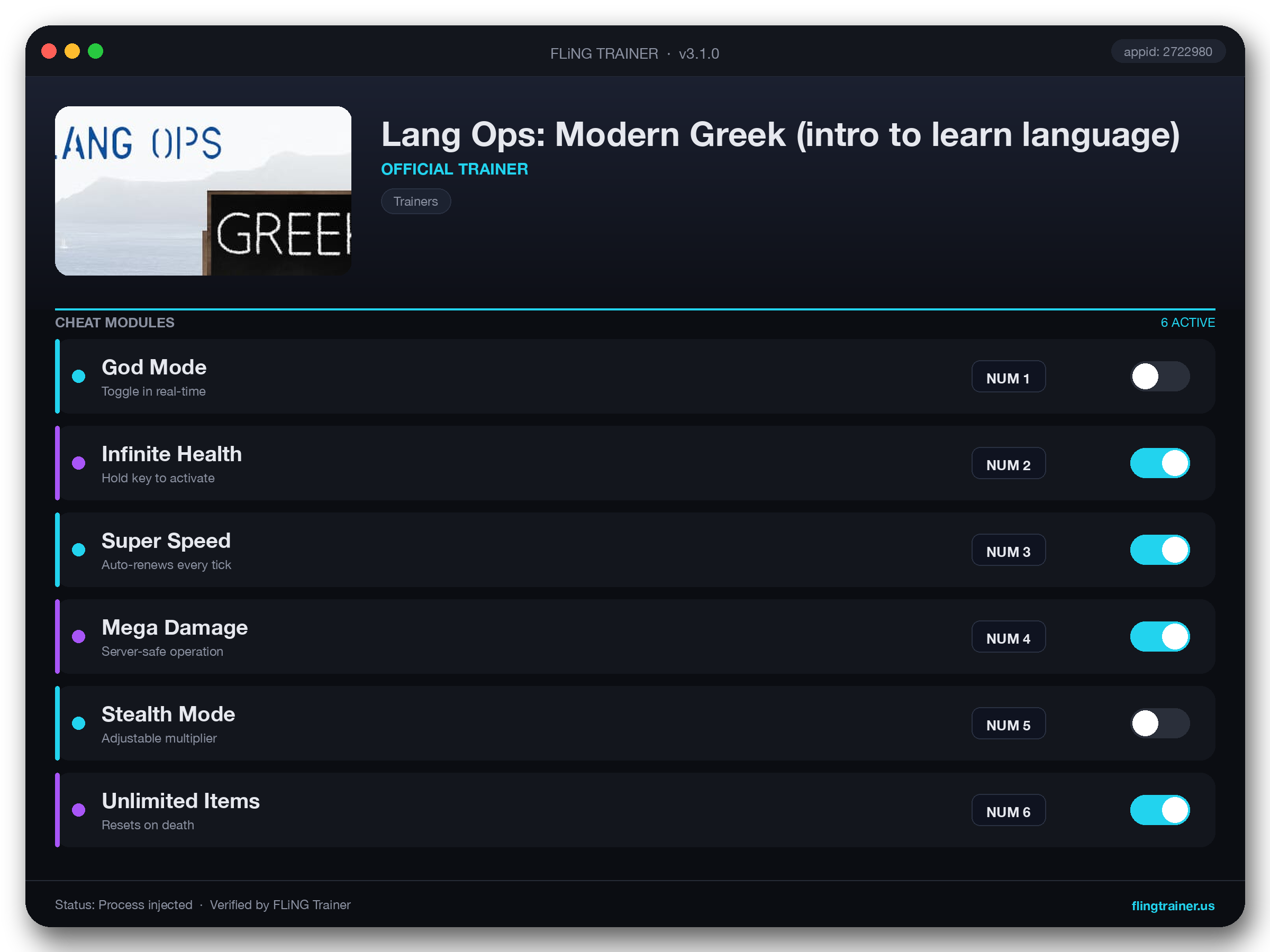 Lang Ops: Modern Greek (intro to learn language) Trainer interface