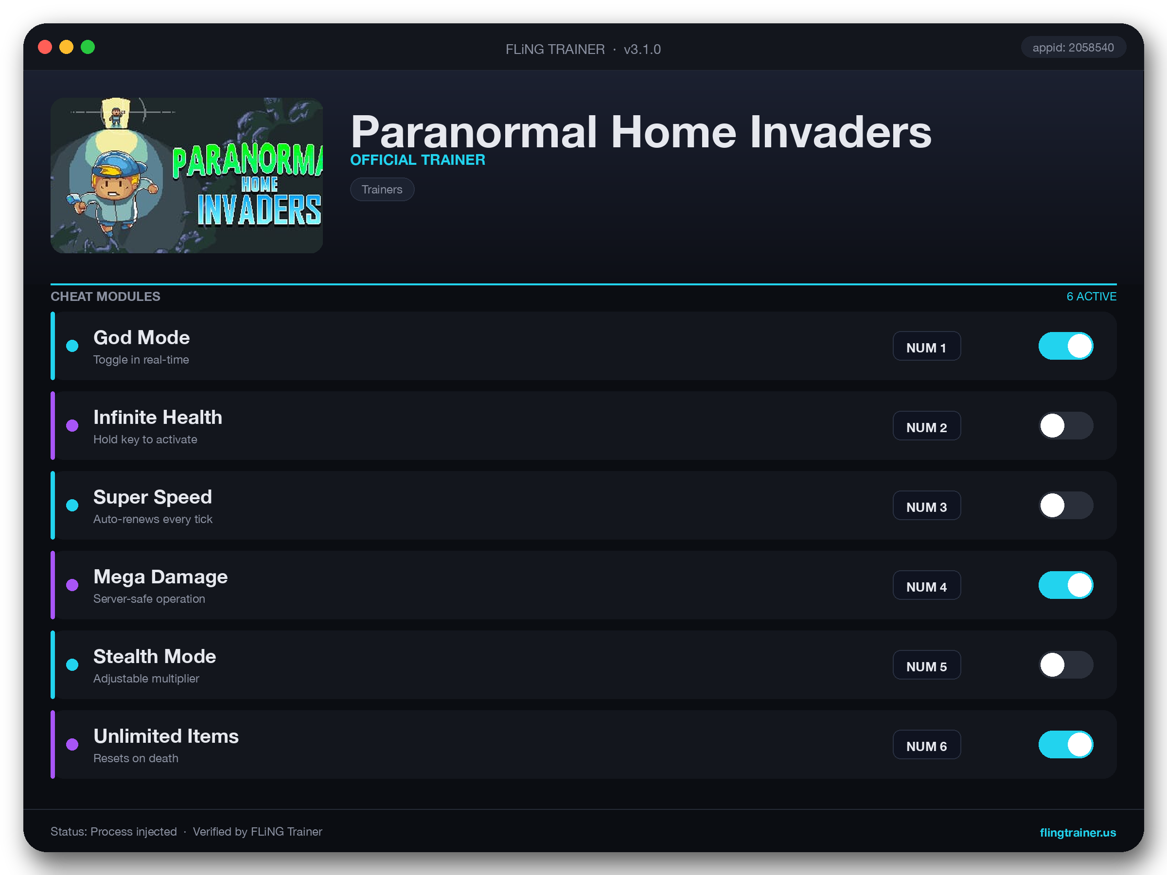 Paranormal Home Invaders Trainer interface