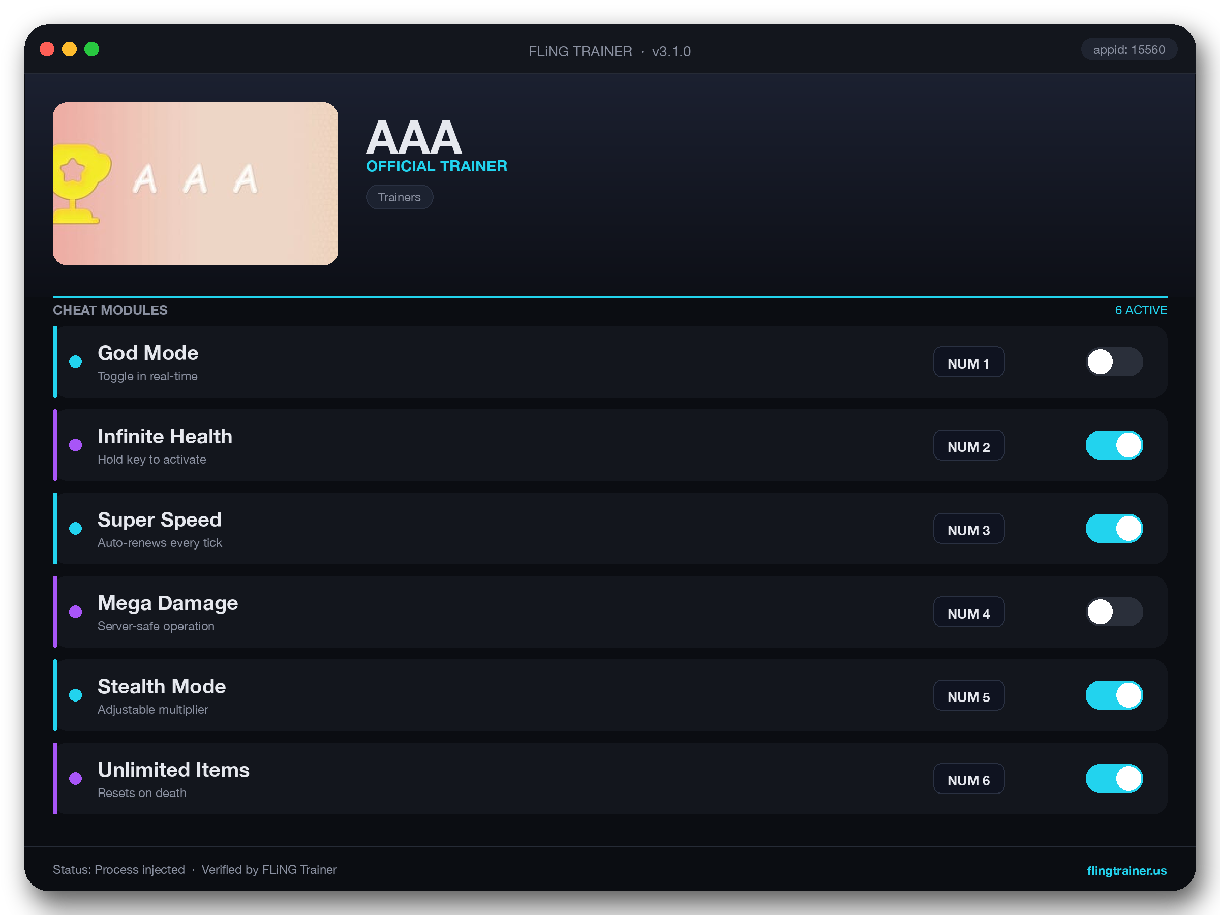 AAA Trainer interface